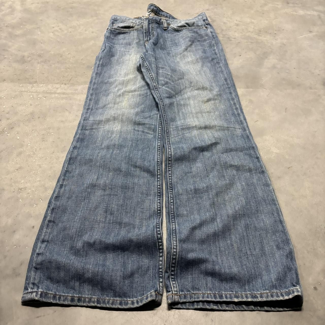 Japanese Brand × Vintage Crazy Vintage Y2K/2000a Baggy Faded Wash X2 Streetwear Grunge Denim Jeans! Size US 34 / EU 50 - 3 Thumbnail