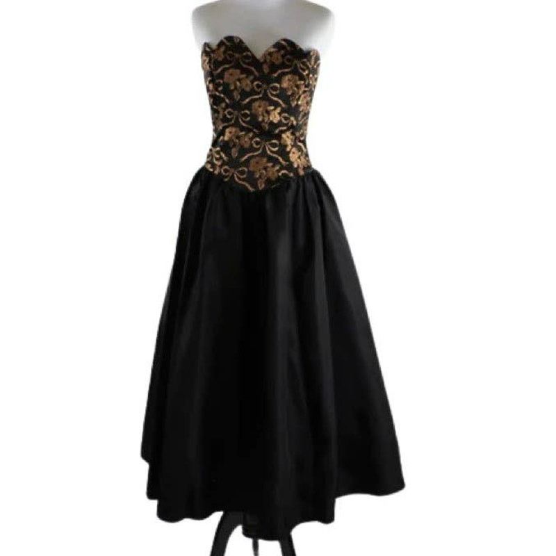 image of Vintage 1980S Black Copper Metallic Floral Gunne Sax Sm/med, Women's (Size Small)