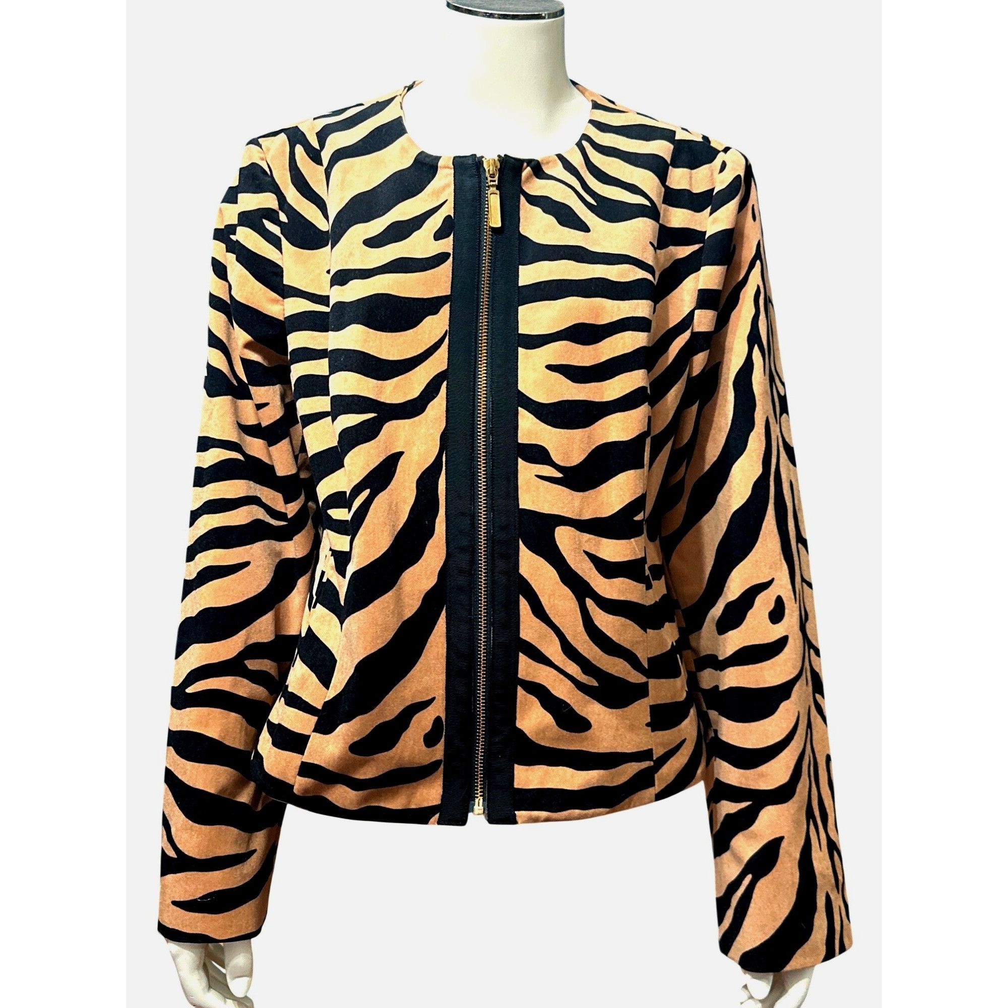 Chicos Chicos Animal Tiger Print Jacket Faux Suede Zip Front Bold S Size L / US 10 / IT 46 - 1 Thumbnail