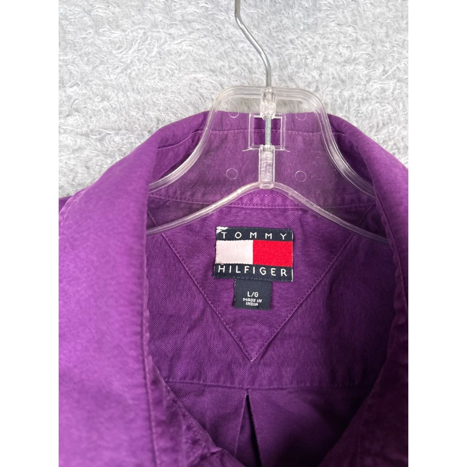 Tommy Hilfiger Tommy Hilfiger Men's Button-Up Shirt Large Purple Long Sleeve Casual Workwear 90s Vintage Size US L / EU 52-54 / 3 - 7 Thumbnail