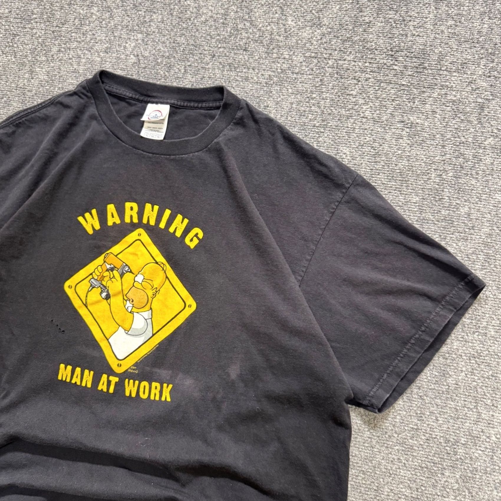Vintage Homer Simpson T-Shirt Men XL 2006 Warning Man At Work 100% Cotton Black Delta Pro Weight Thrashed Y2K Shirt Mens XL Size US XL / EU 56 / 4 - 2 Thumbnail