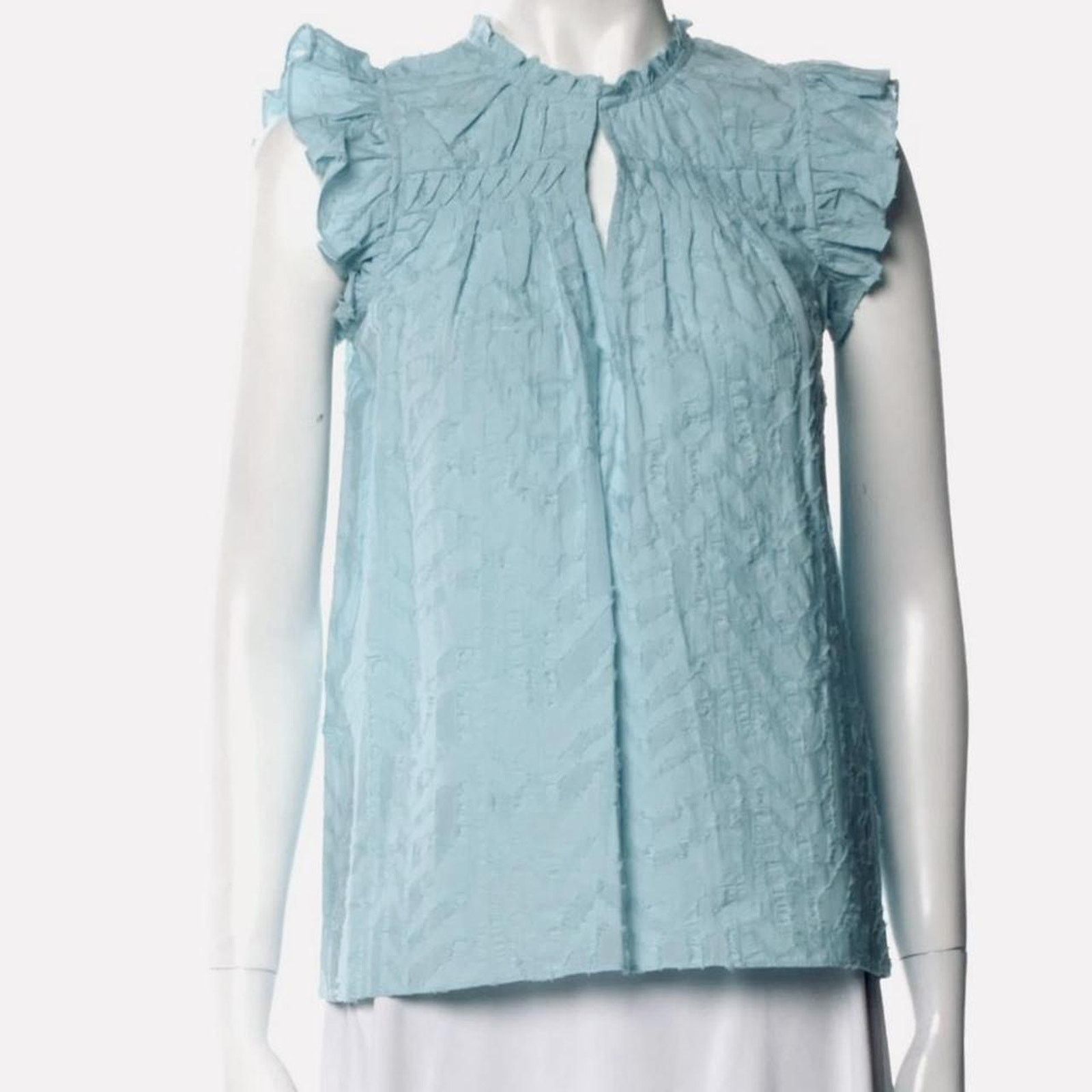 Ramy Brook Ramy Brooke Blue Ruffle Blouse - brand new never worn Size XS / US 0-2 / IT 36-38 - 2 Thumbnail