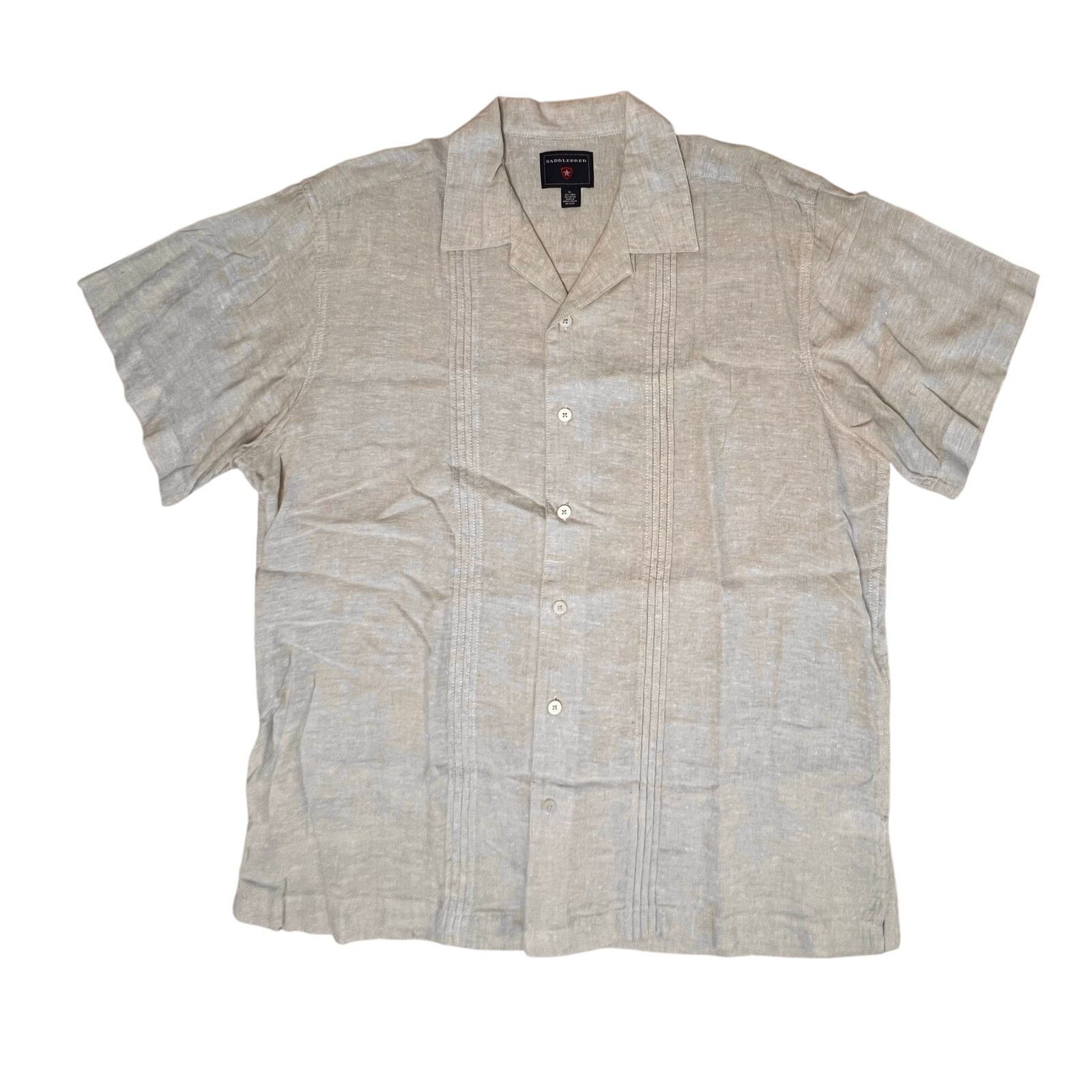 Saddlebred Saddlebread Cuban Pleated Lightweight Tan Linen Shirt XLARGE Size US XL / EU 56 / 4 - 1 Thumbnail