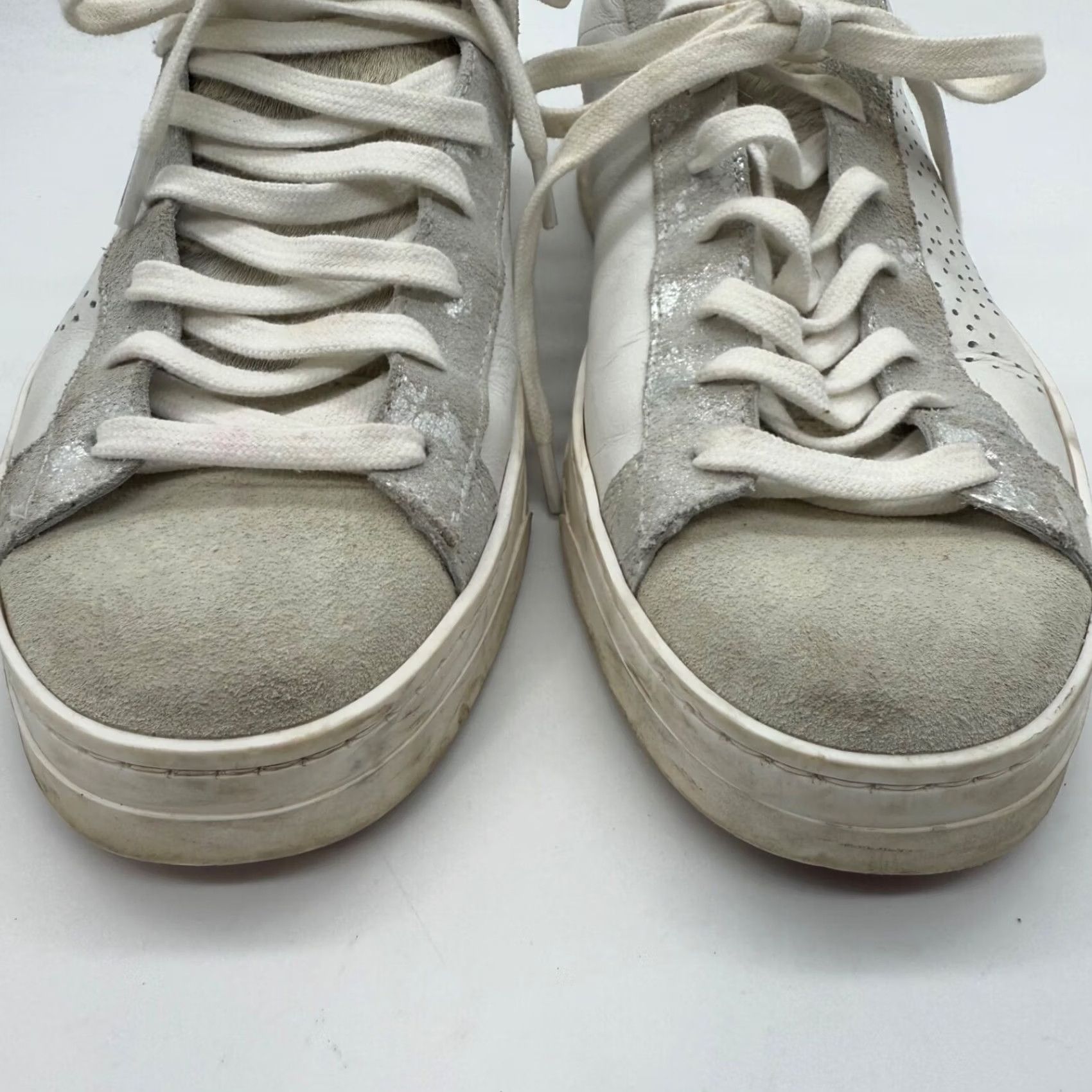 P448 P448 Womens John Low Top Sneaker Shoes Size 40 White Silver Horse Hair Lace Up Size M / US 6-8 / IT 42-44 - 3 Thumbnail