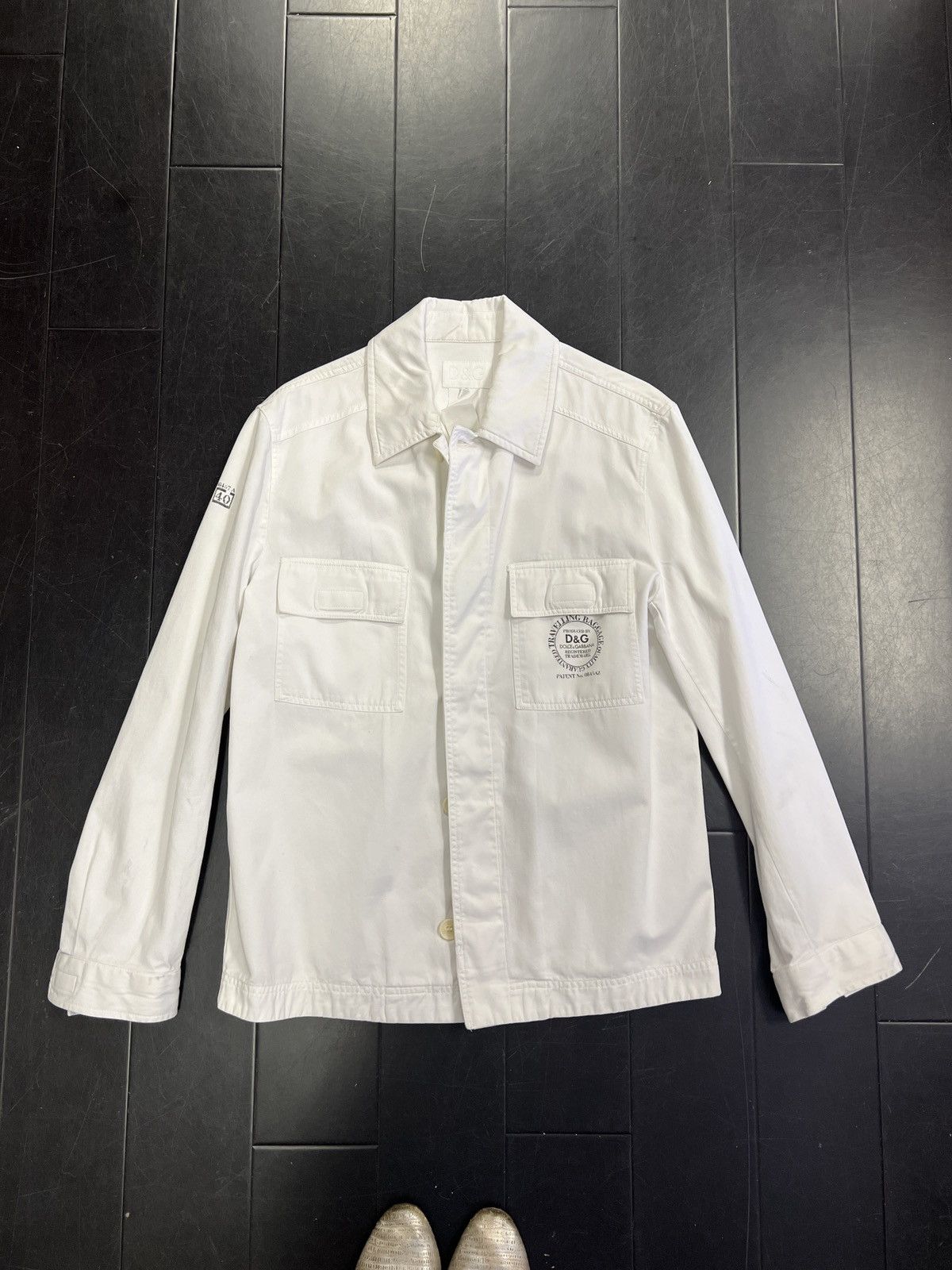 Image of Dolce Gabbana White Button Up Denim Jacket Size 46, Men's