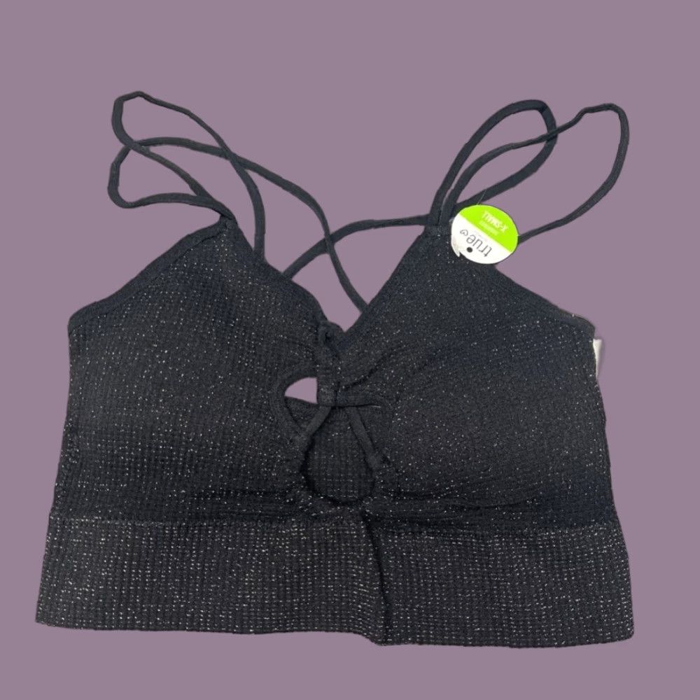 Vintage Rue21 Bralette Bra Womens XS Black Lace Up Seamless Glitter Stretch New Size ONE SIZE - 1 Thumbnail