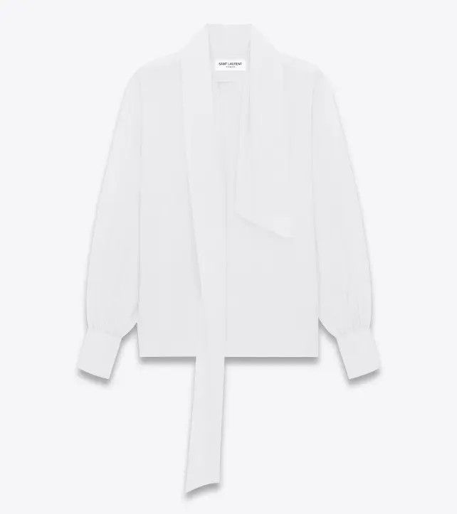 Saint Laurent Paris o1bcso1str0625 Lavalliere Neck Blouse In Cotton in White Size US XL / EU 56 / 4 - 1 Thumbnail