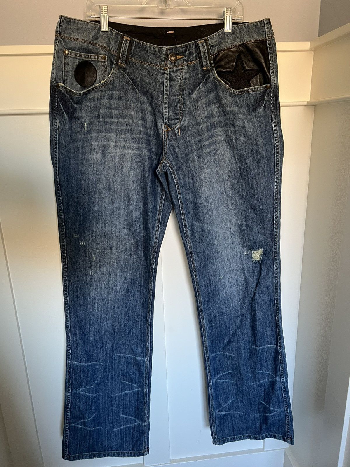 A&G Rock Vintage Dussault leather patchwork loose bootcut jeans Size US 38 / EU 54 - 1 Thumbnail
