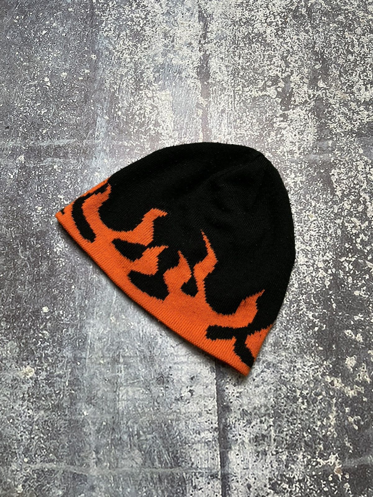 Japanese Brand × Vintage 👒Vintage 90s Y2K Beanie ORANGE FIRE Man Punk Japanese style Size ONE SIZE - 1 Thumbnail