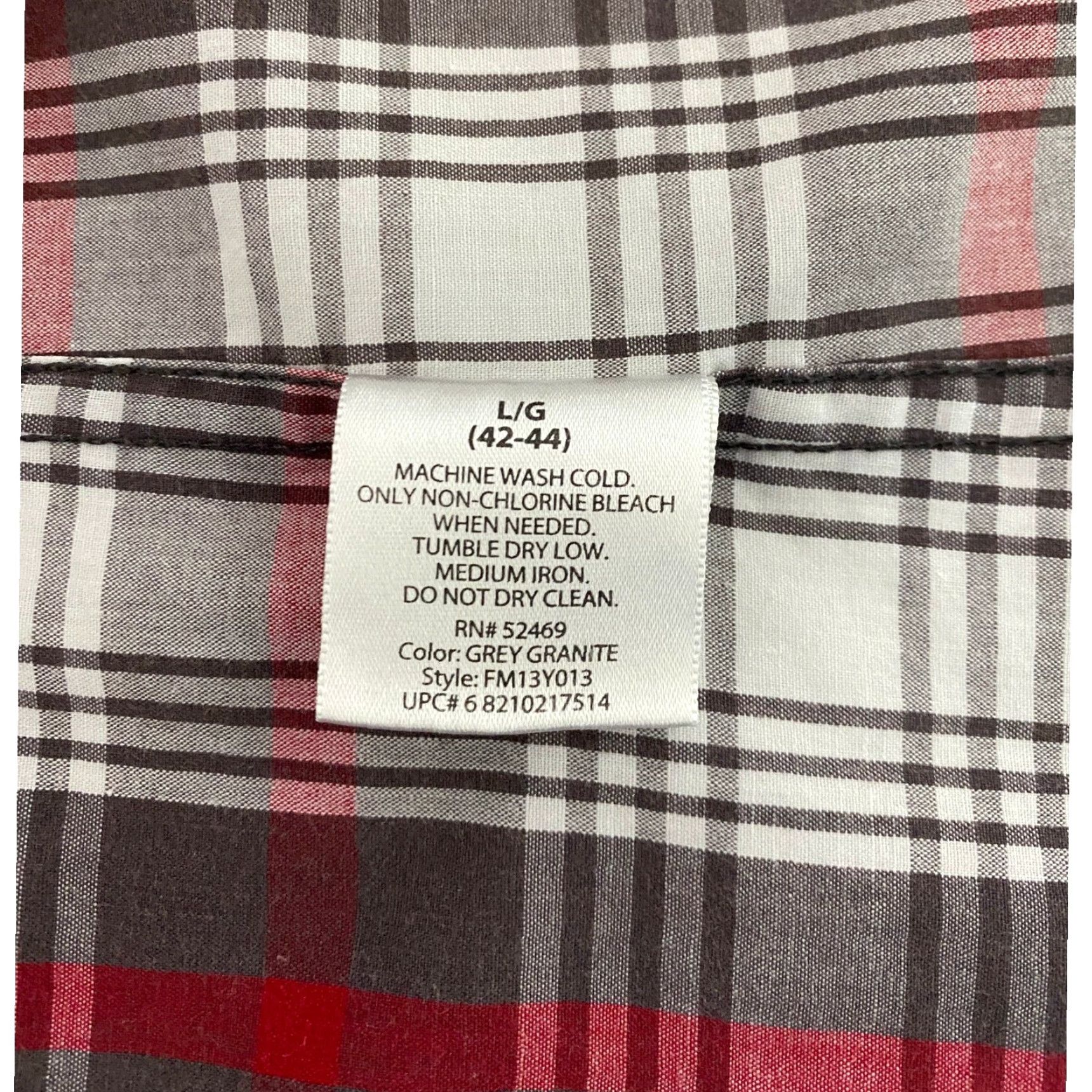 Faded Glory Faded Glory Mens Plaid Short Sleeve Button-Down Shirt Gray Granite Red Large L Size US L / EU 52-54 / 3 - 4 Thumbnail