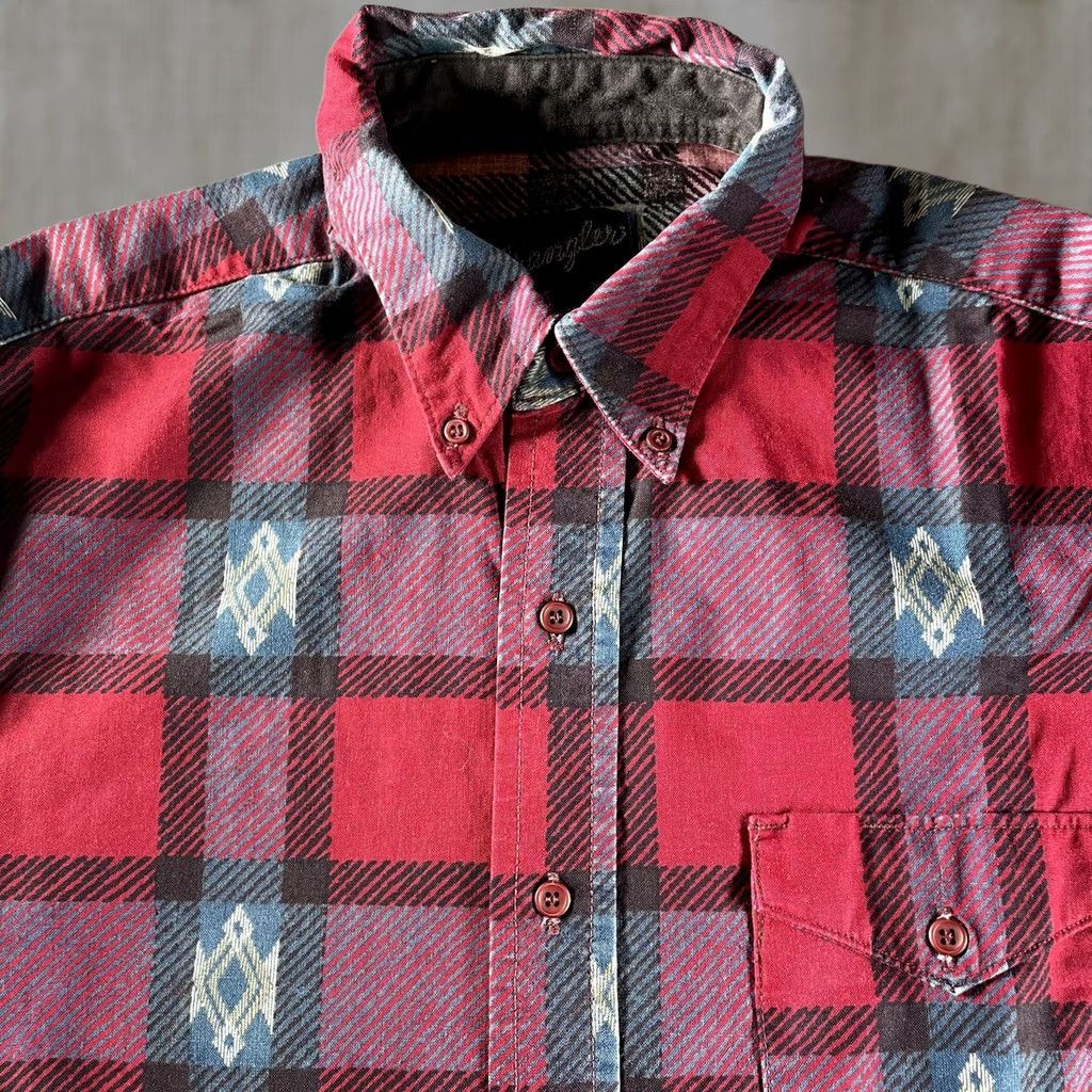 Wrangler VINTAGE Wrangler Shirt Mens Red Plaid Button-Down Long Sleeve Western X-Long Tails Size US L / EU 52-54 / 3 - 1 Thumbnail