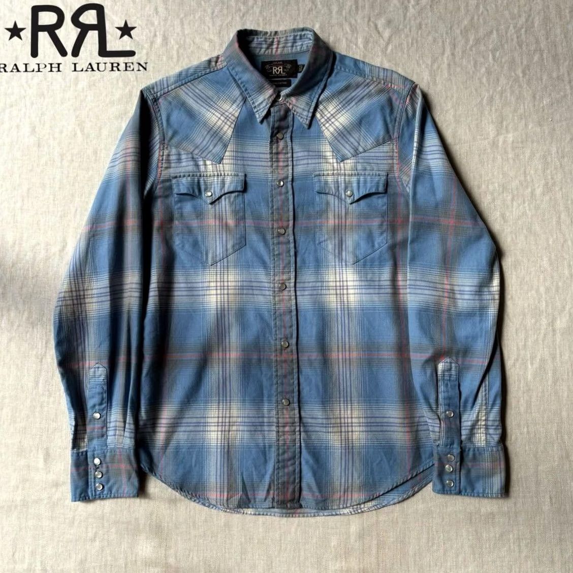 Ralph Lauren RRL RALPH LAUREN WESTERN SHIRT MEN M BLUE COTTON PLAID SHADOW CHECK USED Size US M / EU 48-50 / 2 - 2 Thumbnail