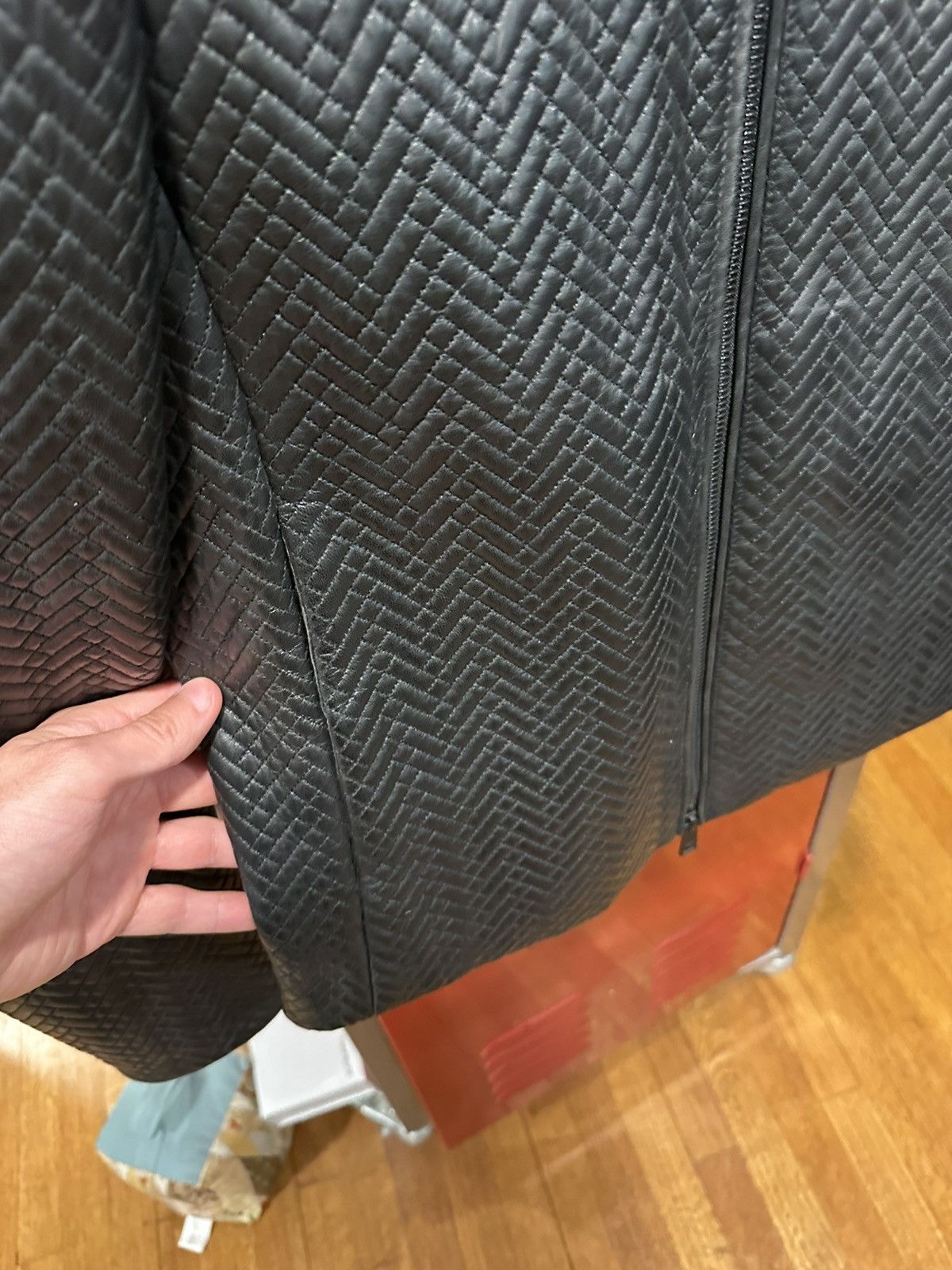 Emporio Armani Black lamb leather geometric jacket Size US M / EU 48-50 / 2 - 8 Thumbnail