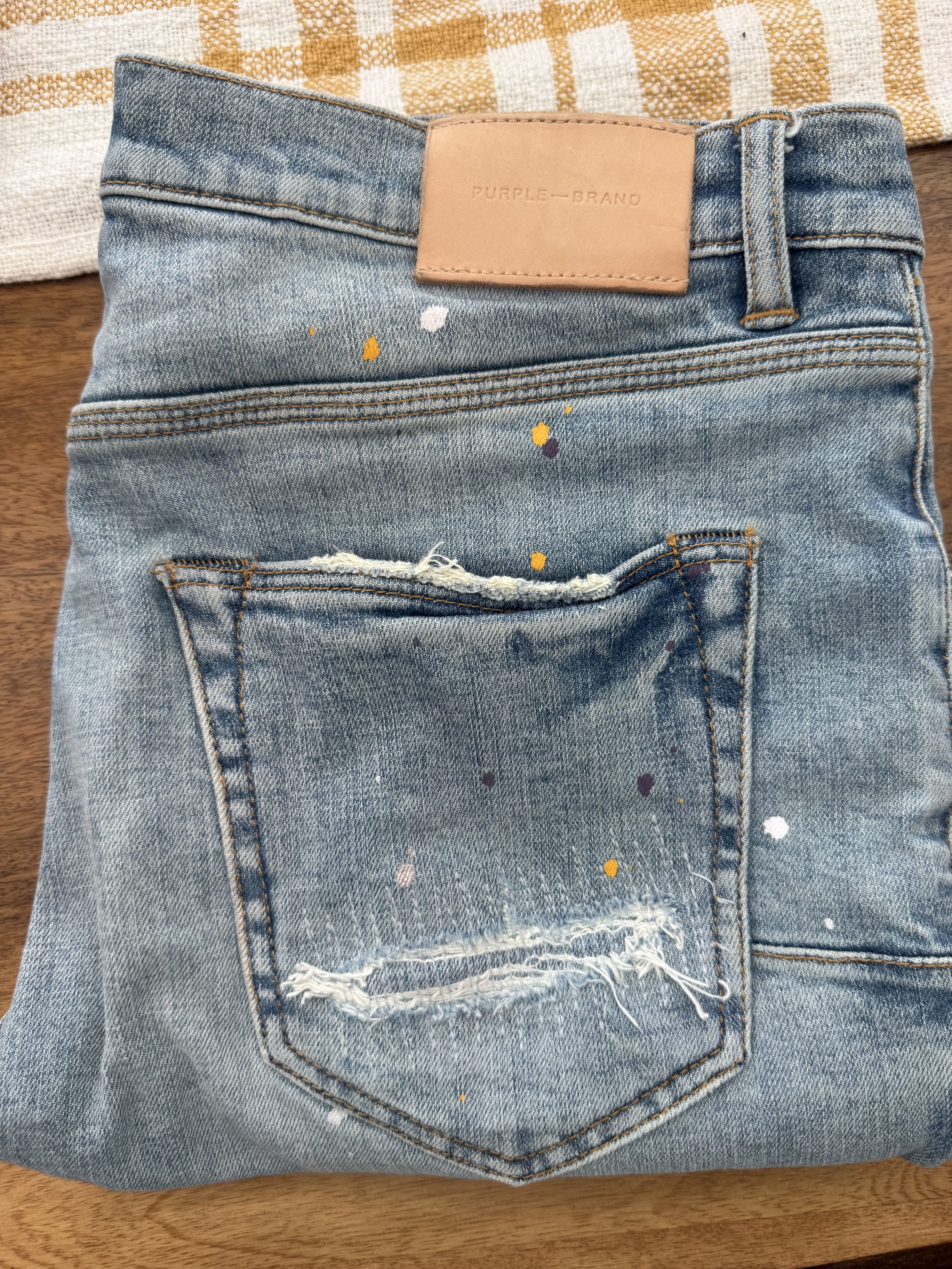 Purple Brand P001 distressed paint splatter jeans. size 32