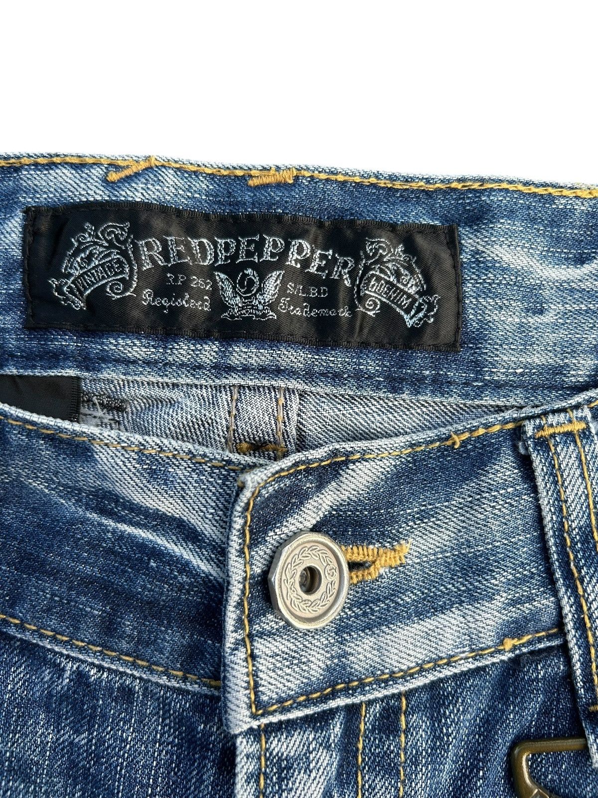 Kapital RED PEPPER JAPAN HIPPIES SMILE DISTRESSED DENIM JEANS Size US 34 / EU 50 - 11 Thumbnail