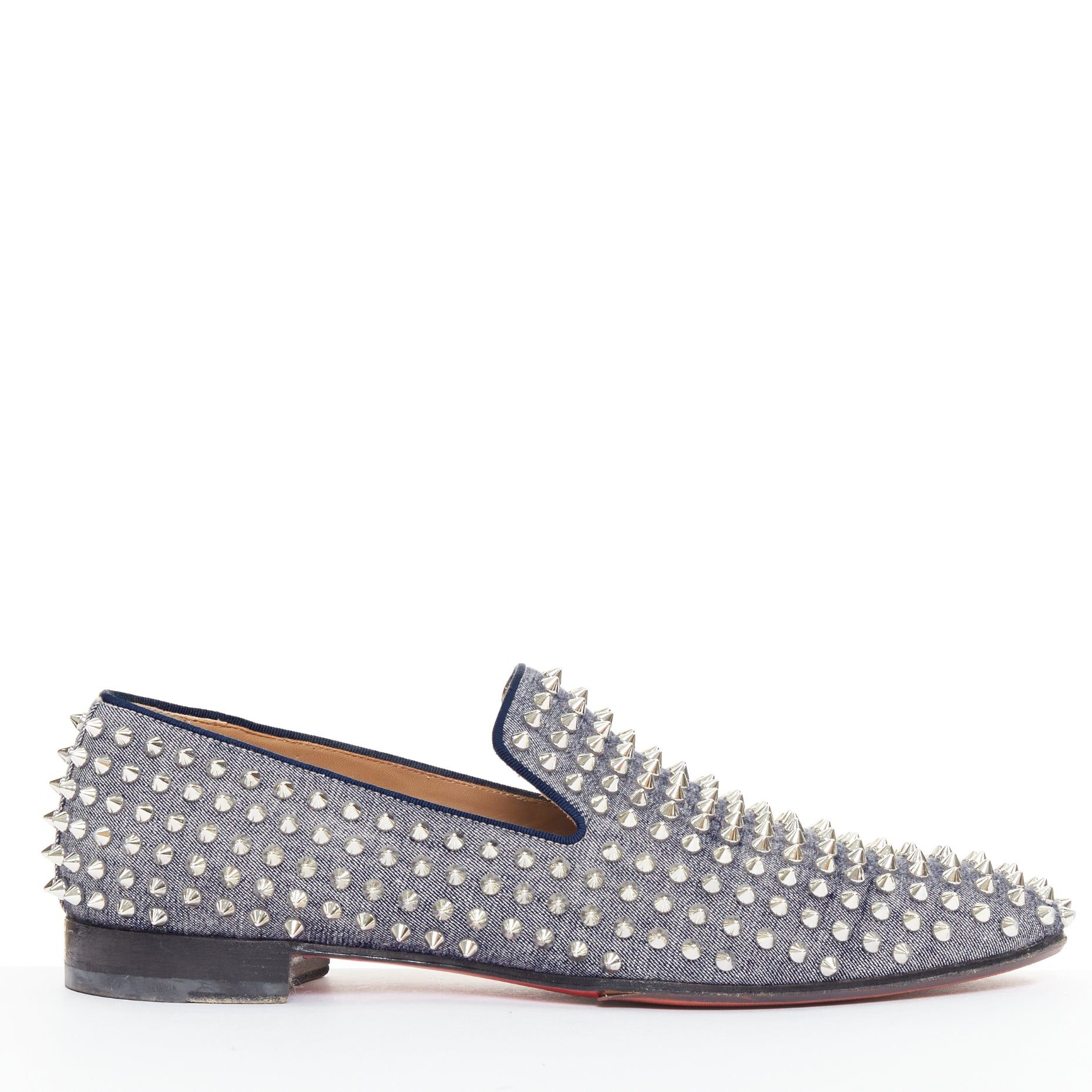Christian Louboutin CHRISTIAN LOUBOUTIN Dandelion Spikes blue denim silver spike stud slip on loafer EU43 Size US 10 / EU 43 - 1 Thumbnail