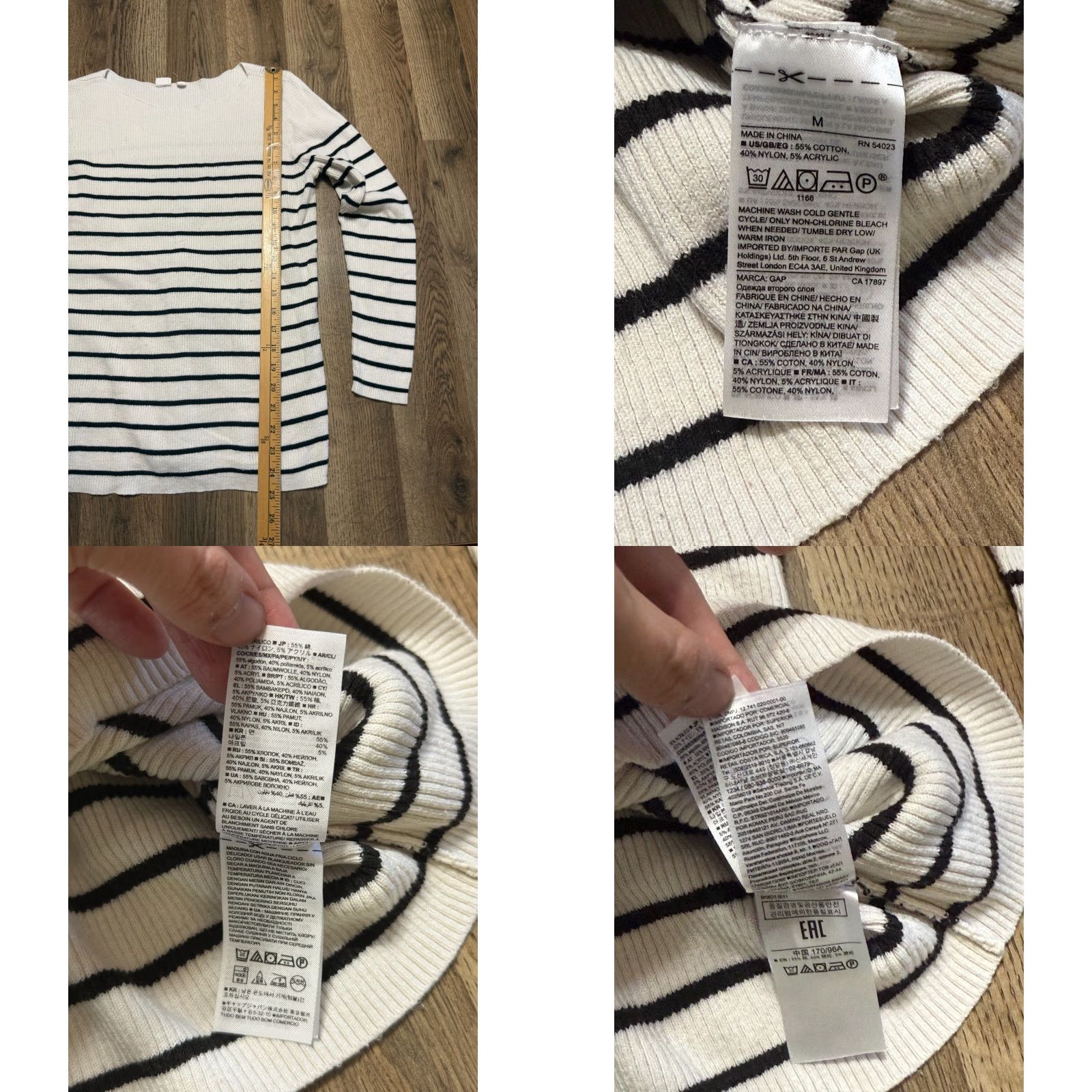Gap GAP Shirt Women's Size Medium White Black Striped Long Sleeve Size M / US 6-8 / IT 42-44 - 8 Thumbnail