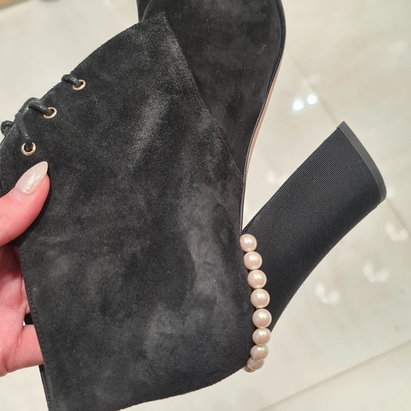 Chanel Chanel Black Suede Lace Up Pearls Booties - Size 38.5 Size US 7.5 / IT 37.5 - 9 Thumbnail