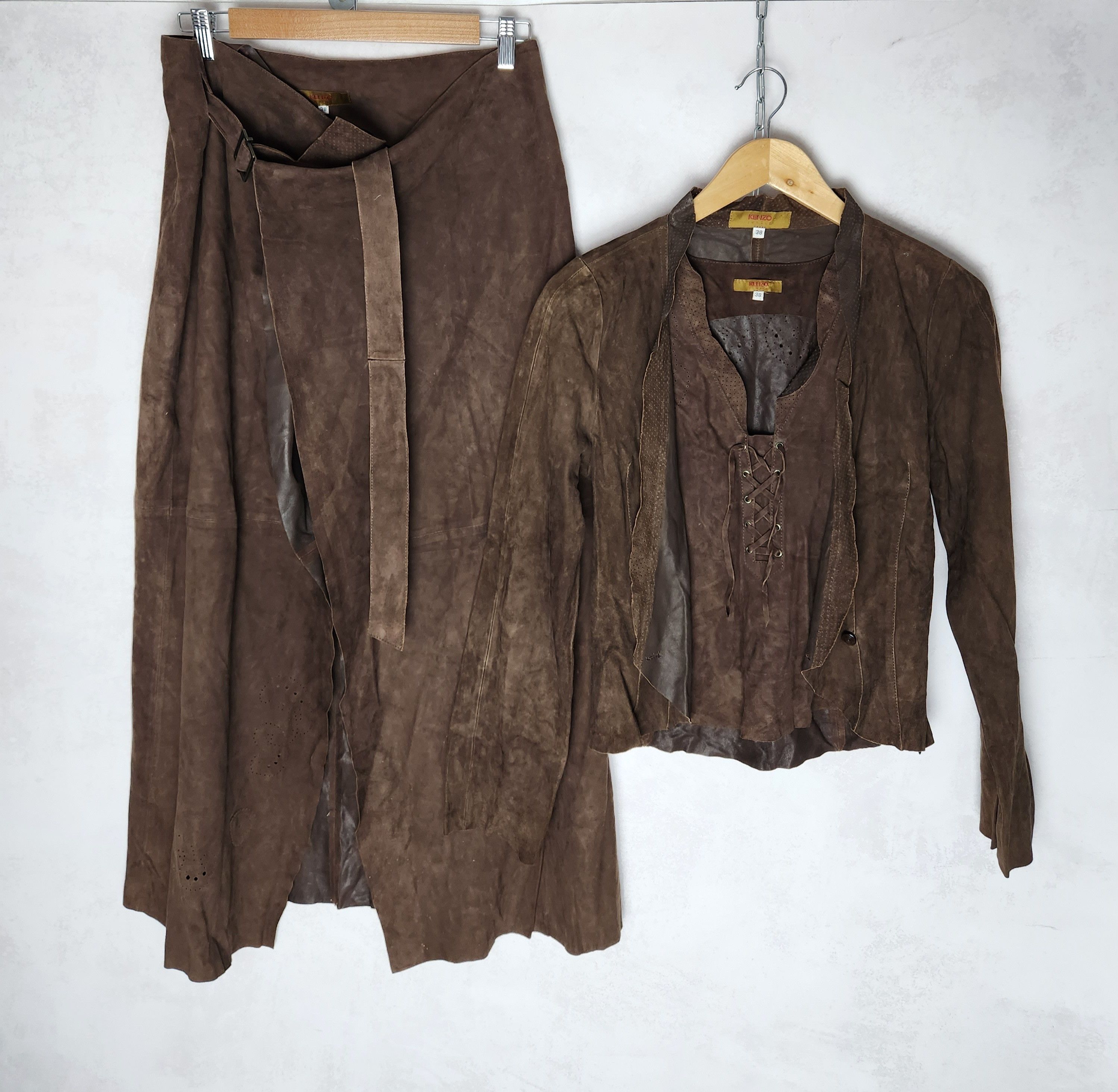 Kenzo Kenzo Jungle brown goat leather set skirt blazer vest Size M / US 6-8 / IT 42-44 - 1 Thumbnail