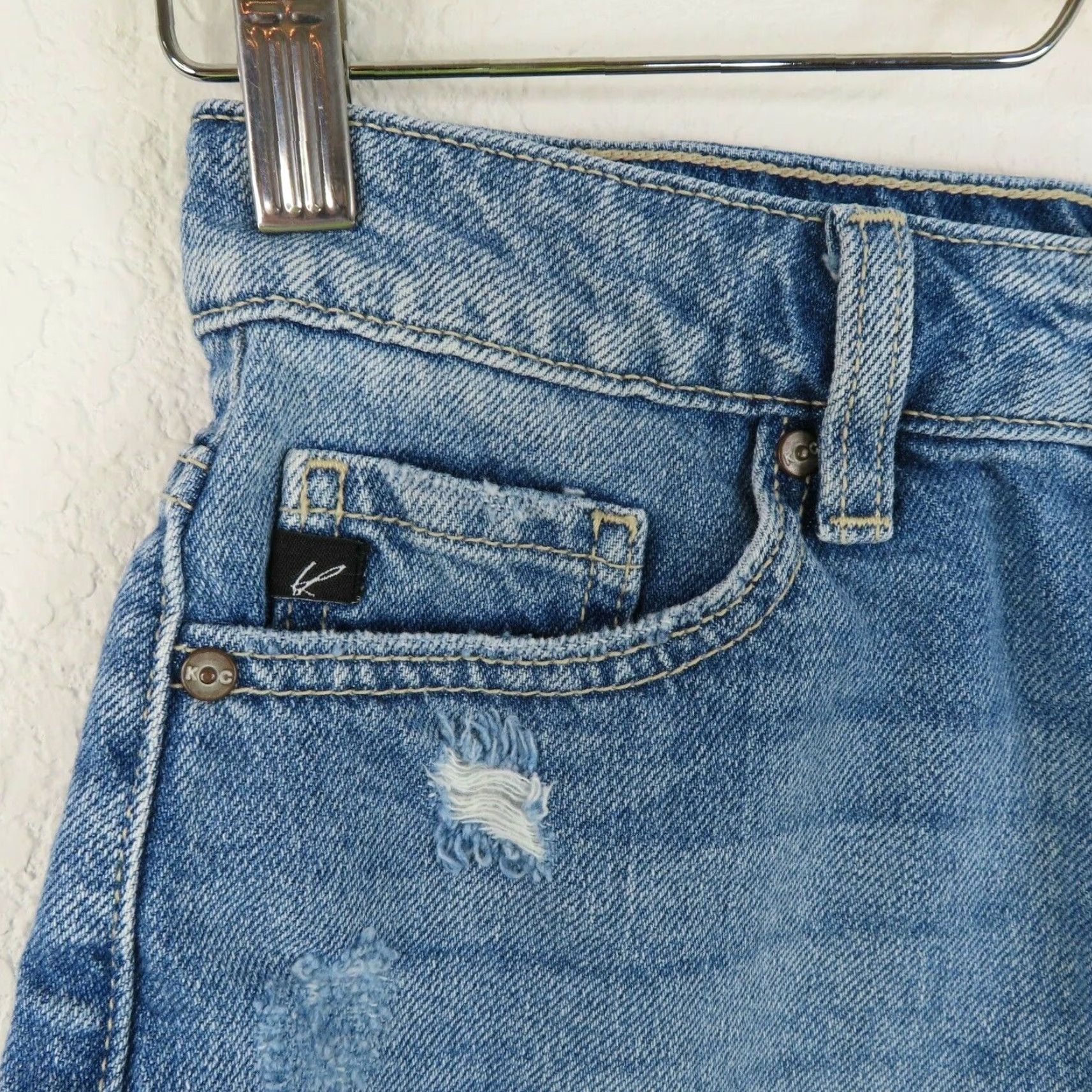 Vintage KanCan Womens Small Distressed Raw Hem Blue Denim Jean Shorts Pockets 36724 Size 28" / US 6 / IT 42 - 2 Thumbnail