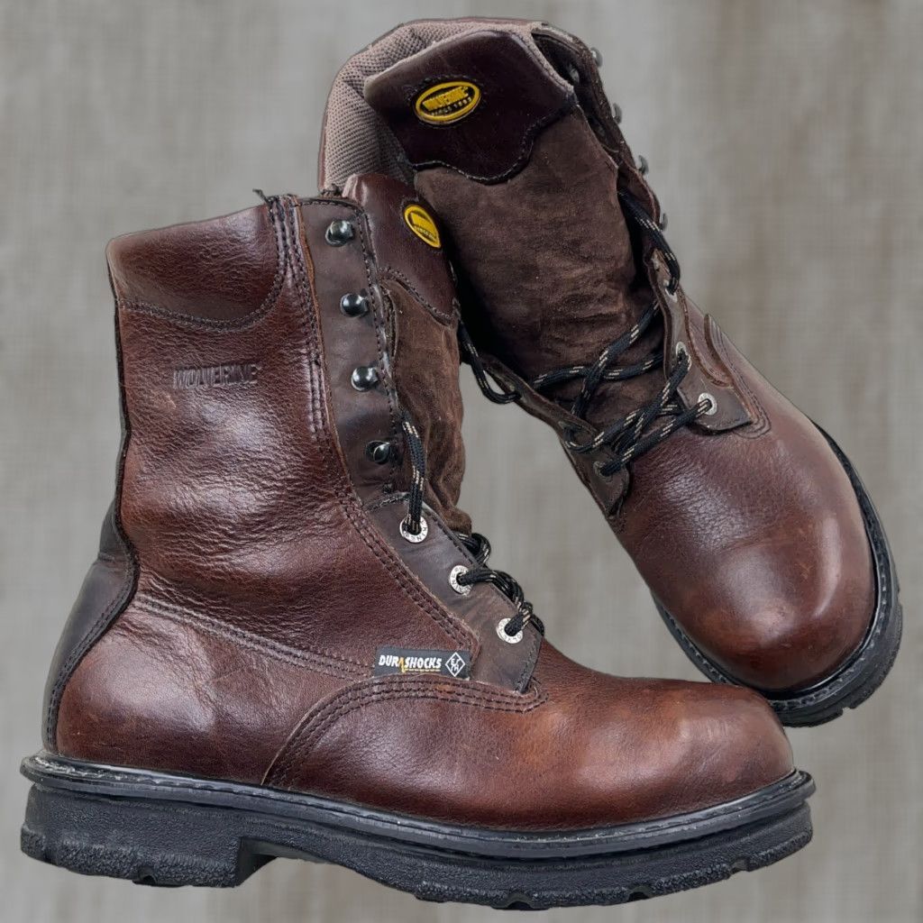 VINTAGE Wolverine Fusion Steel Toe Work Boots Mens 10 D Brown Leather  Mid-Calf Safety Boot