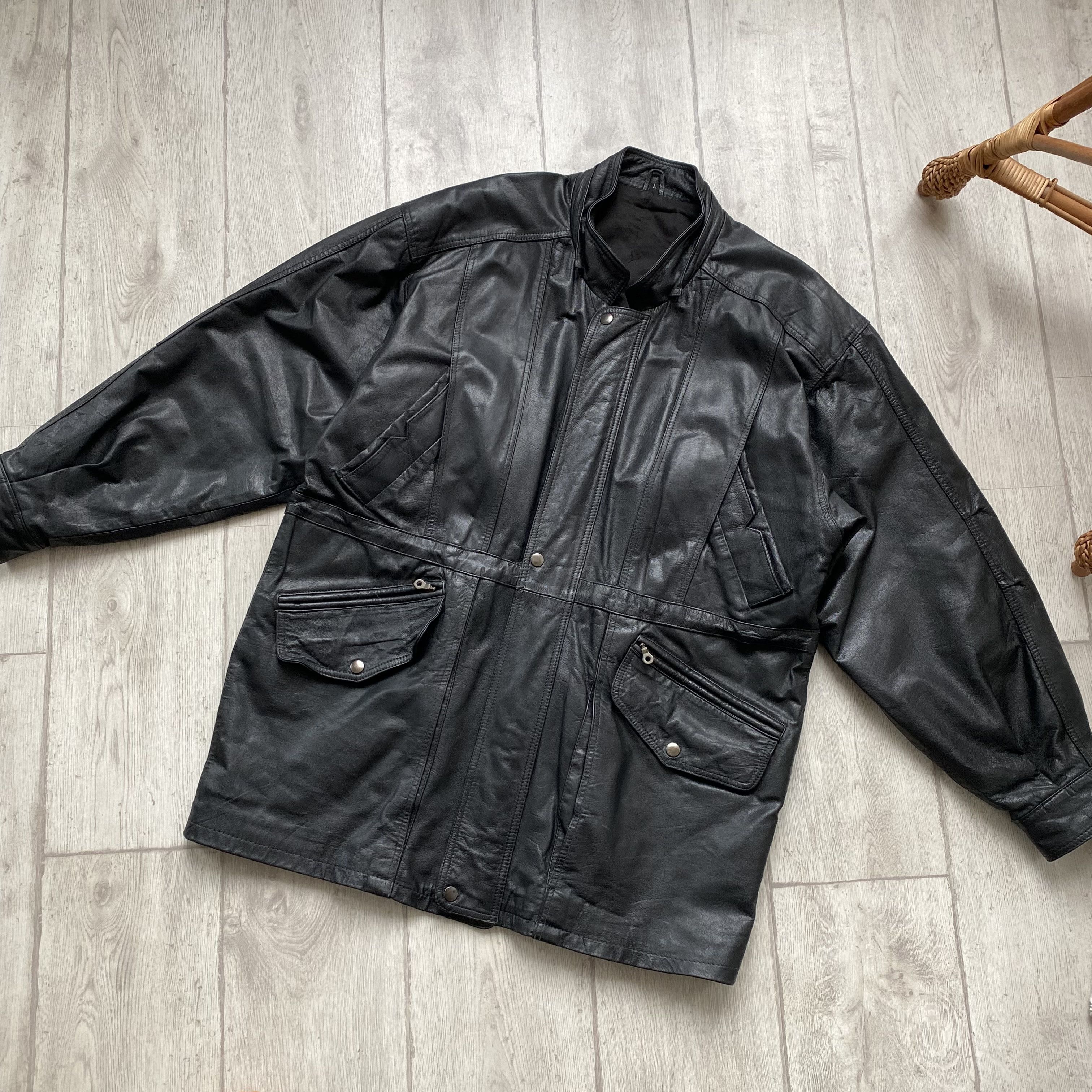 Genuine Leather Vintage 90s Real Leather Jacket Parka Coat Balenciaga style Size US L / EU 52-54 / 3 - 7 Thumbnail