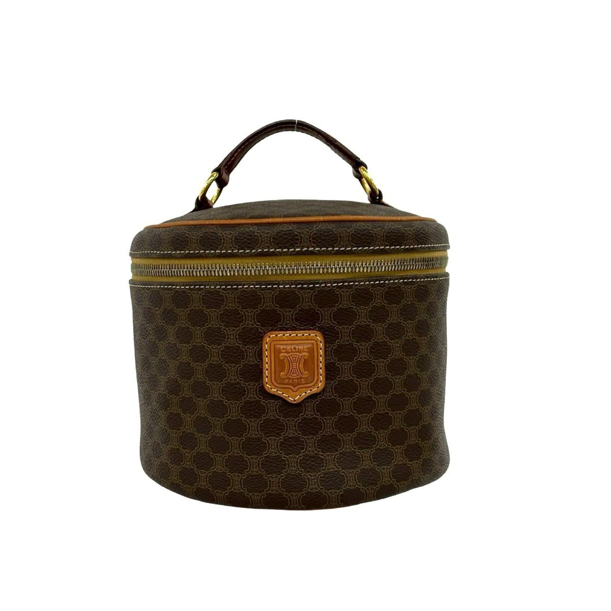 Celine CELINE Vintage Macadam Blazon Triomphe Pattern Leather Handbag Vanity Bag Brown 88822 Size ONE SIZE - 1 Thumbnail