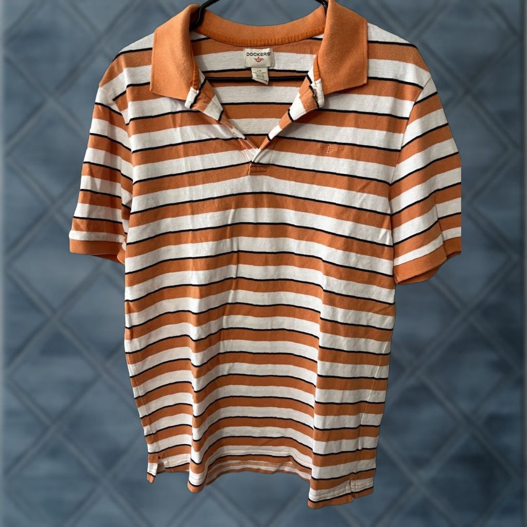 Dockers Dockers Polo Shirt Golf Orange Striped Mens Short Sleeve Classic Casual Size US L / EU 52-54 / 3 - 1 Thumbnail