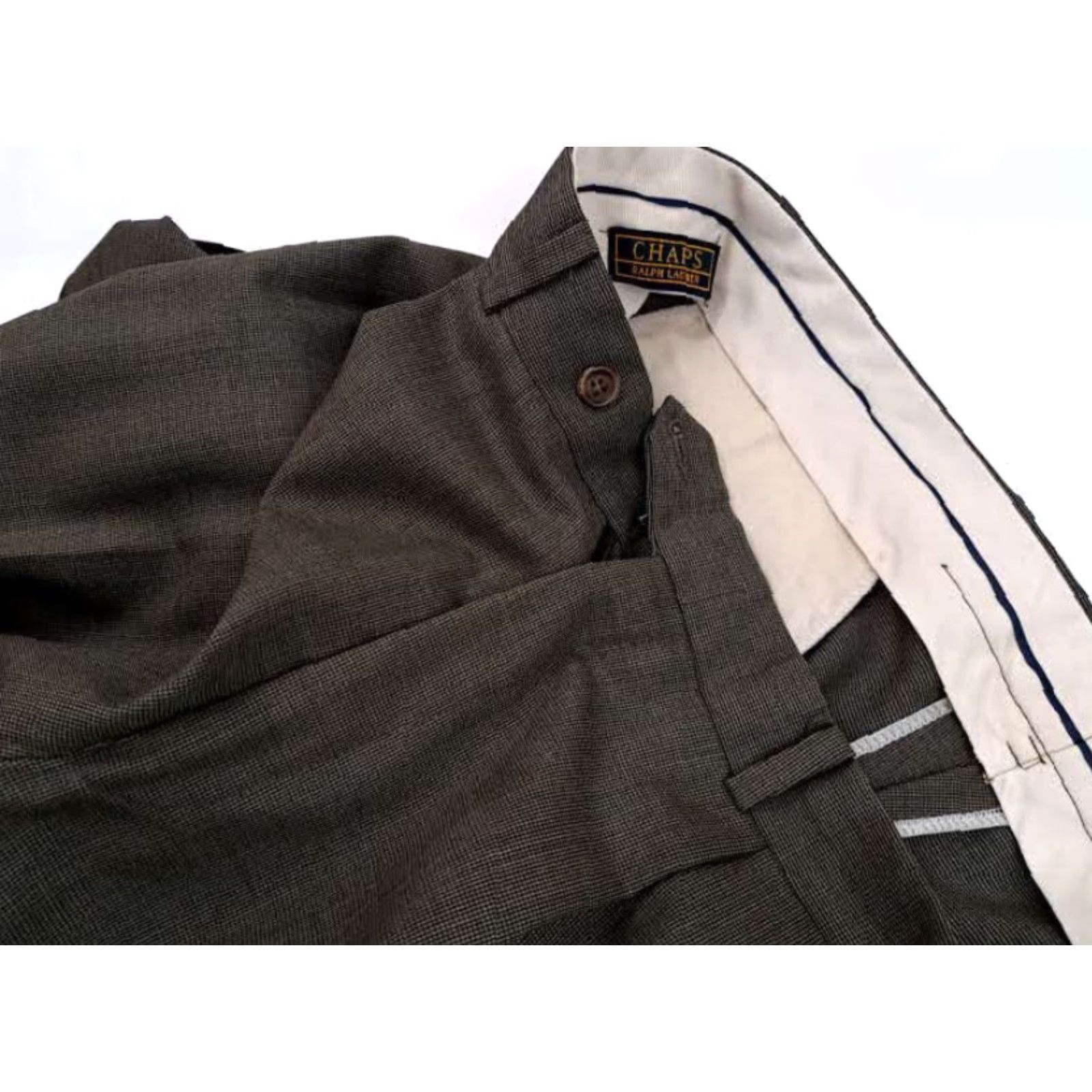 Ralph Lauren Chaps Ralph Lauren Pants Dress Pants 35-29 Plaid Grey-Green Cotton Canvas Zipper Tailored Regular Mens Size US 35 - 2 Thumbnail