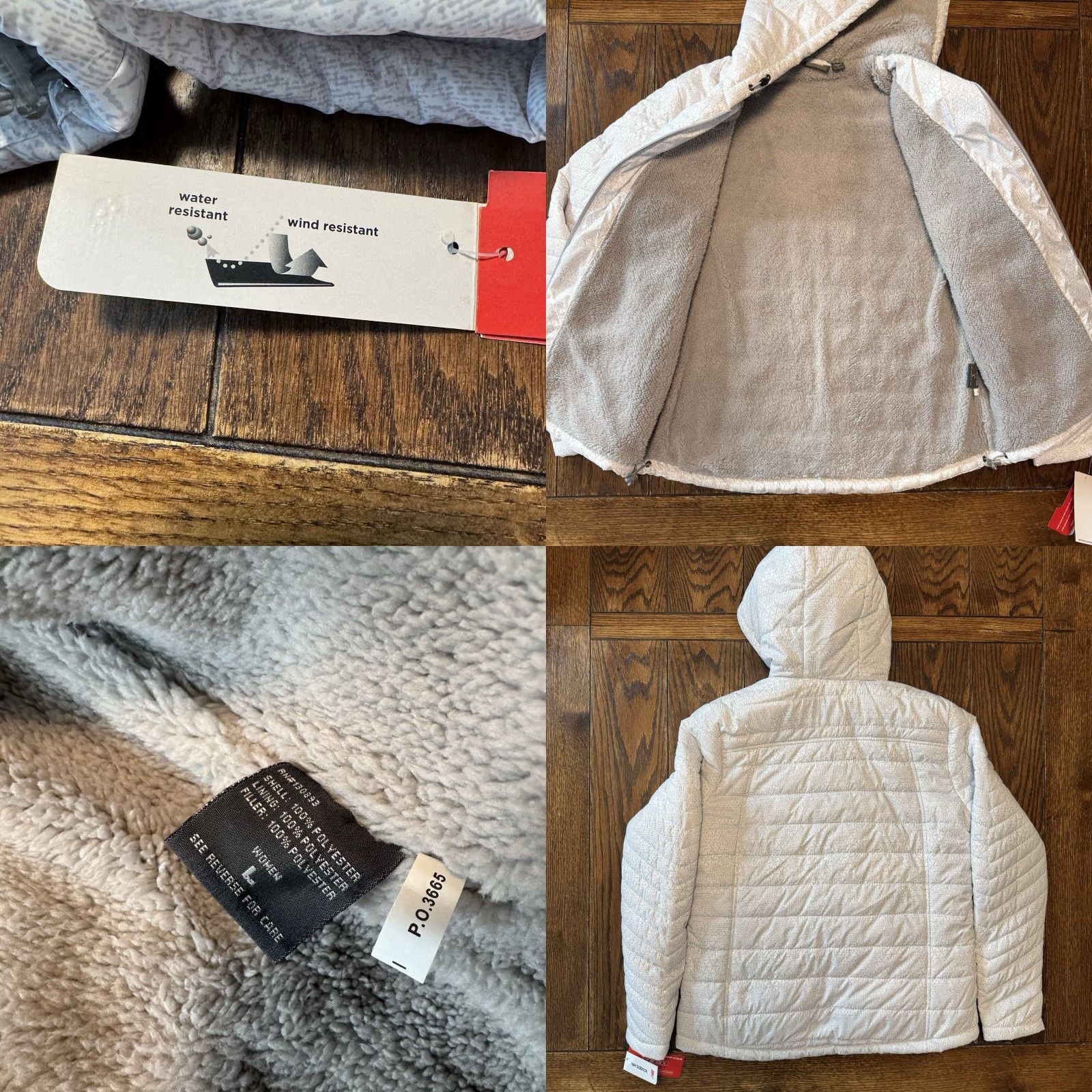 New Balance New Balance Puffer Tech Hooded Sherpa Lined Jacket Womens Large White Gray New Size L / US 10 / IT 46 - 8 Thumbnail
