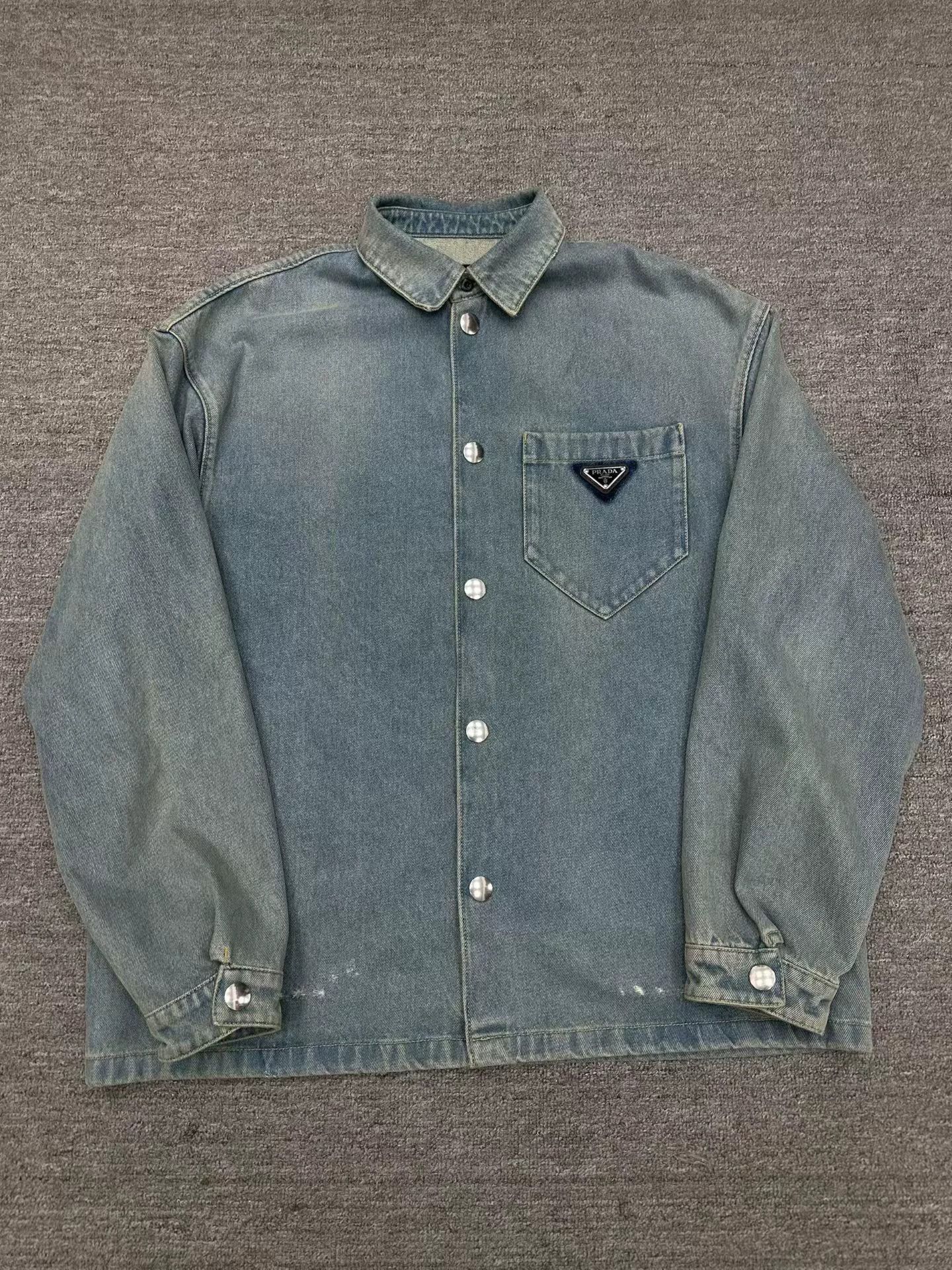 Prada Metal Triangle Washed Denim Jacket