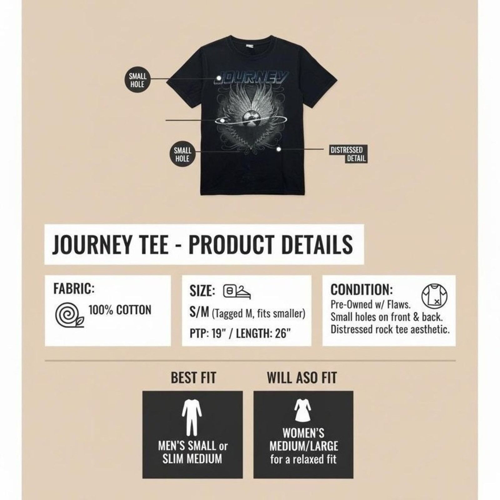The Unbranded Brand Journey Vintage Tour Graphic Tee Size S/M Pre-Owned Size US S / EU 44-46 / 1 - 8 Thumbnail