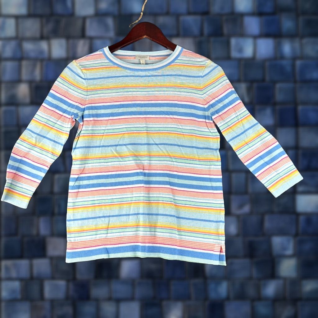 Talbots Talbots Sweater Womens Petite Pullover Striped Cotton Split Hem 3/4 Sleeve Multicolor Knit Round Neck Size XXS / US 00 / IT 34 - 1 Thumbnail