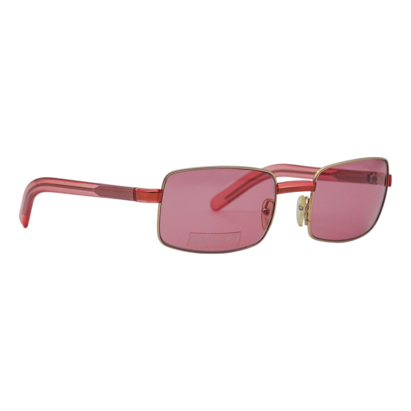 Gucci Vintage Gucci GG 1378 Gold Pink Logo Rectangular Sunglasses Size ONE SIZE - 1 Thumbnail