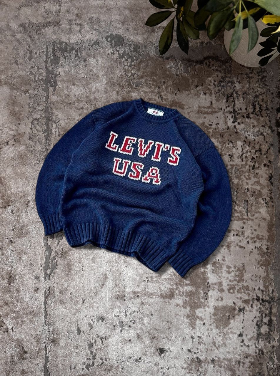 Levi's VTG Levi's USA Big Logo Navy Heavyweight Knit Sweater Size US M / EU 48-50 / 2 - 4 Thumbnail