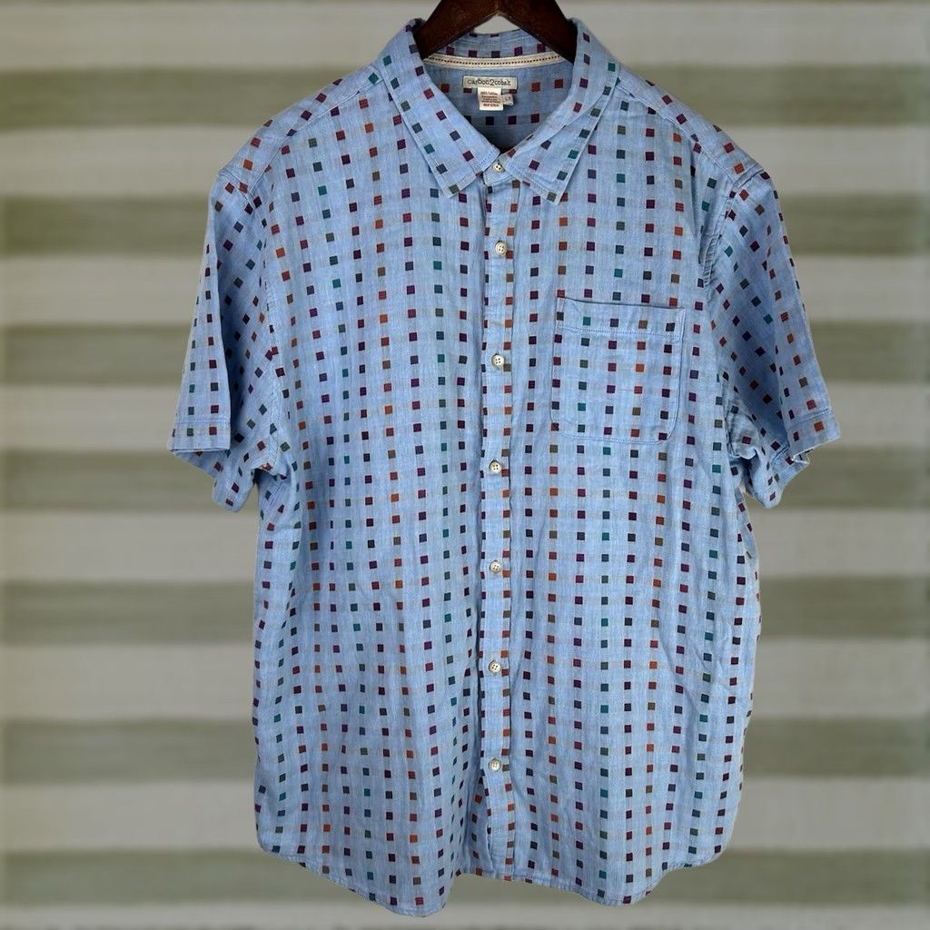 Carbon2Cobalt Carbon 2 Colbalt Mens Button Shirt Blue Geometric Large Tall Cotton Short Sleeve Button-Up Collared Shirt Long Sleeve: N/A Size US L / EU 52-54 / 3 - 1 Thumbnail