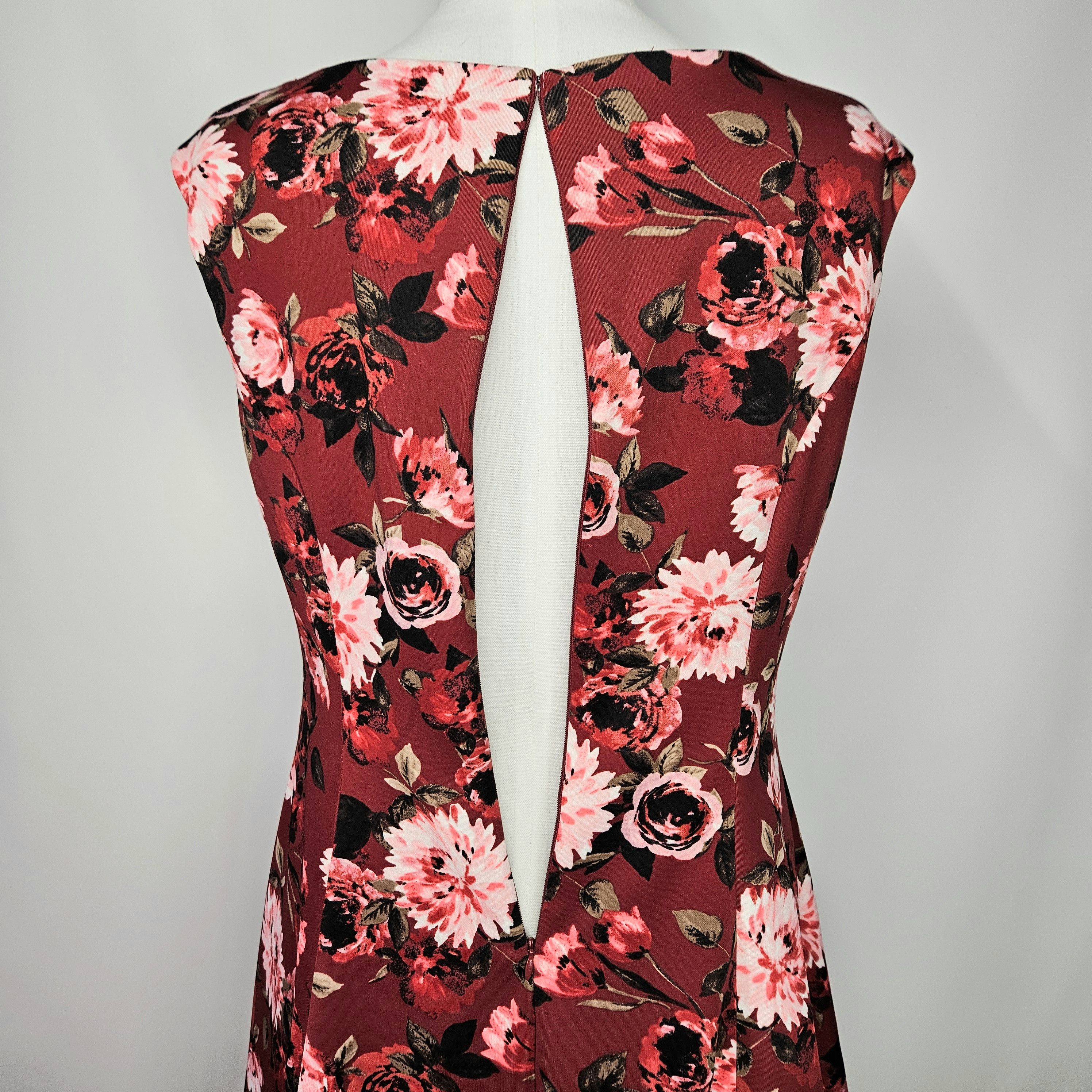 Other Roz & Ali Size 12 Dress Fit Flare Burgundy Floral Black Size L / US 10 / IT 46 - 8 Thumbnail
