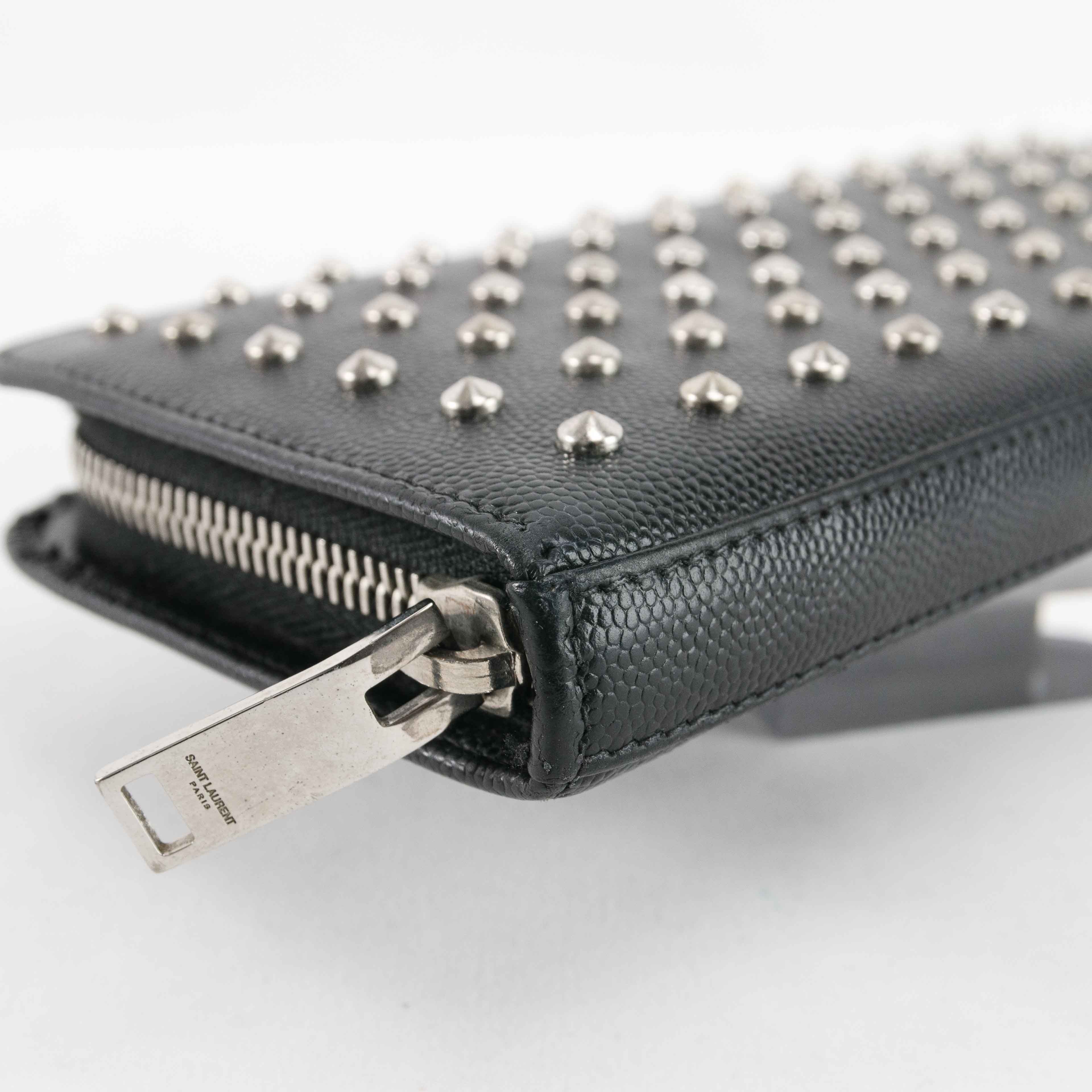 Yves Saint Laurent Saint Laurent Studded Zip-Around Wallet in Black Leather Size ONE SIZE - 8 Thumbnail