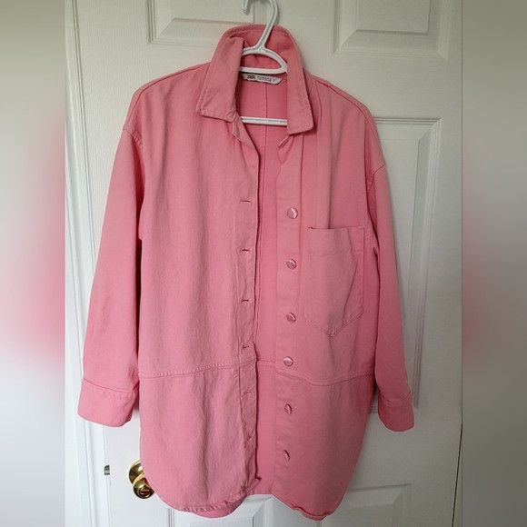 Zara Zara Pink Denim Oversized T-Shirt Jacket Size XS / US 0-2 / IT 36-38 - 6 Thumbnail
