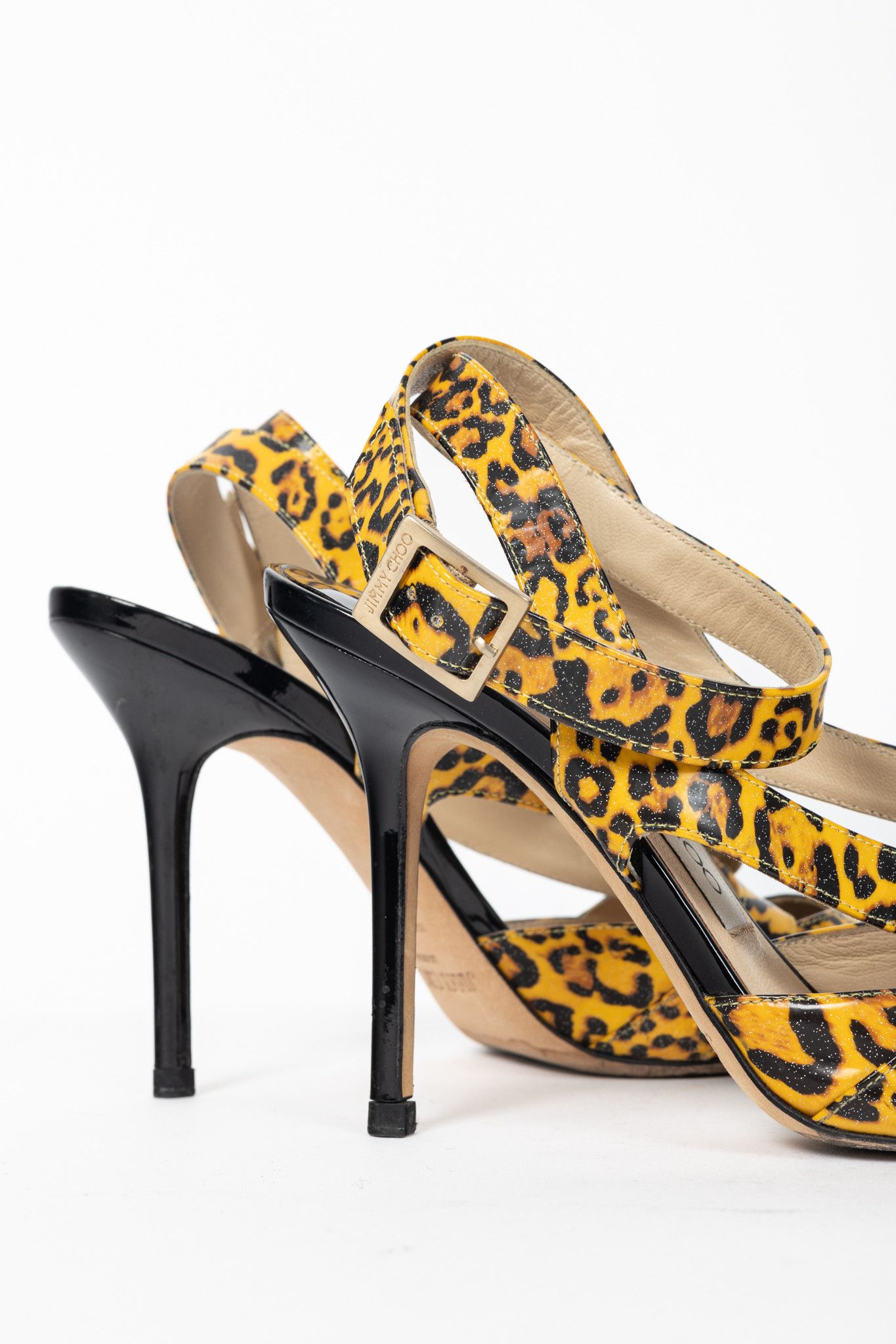 Jimmy Choo Jimmy Choo Gray Leopard Print Patent Crisscross Sandals Size US 5.5 / IT 35.5 - 8 Thumbnail