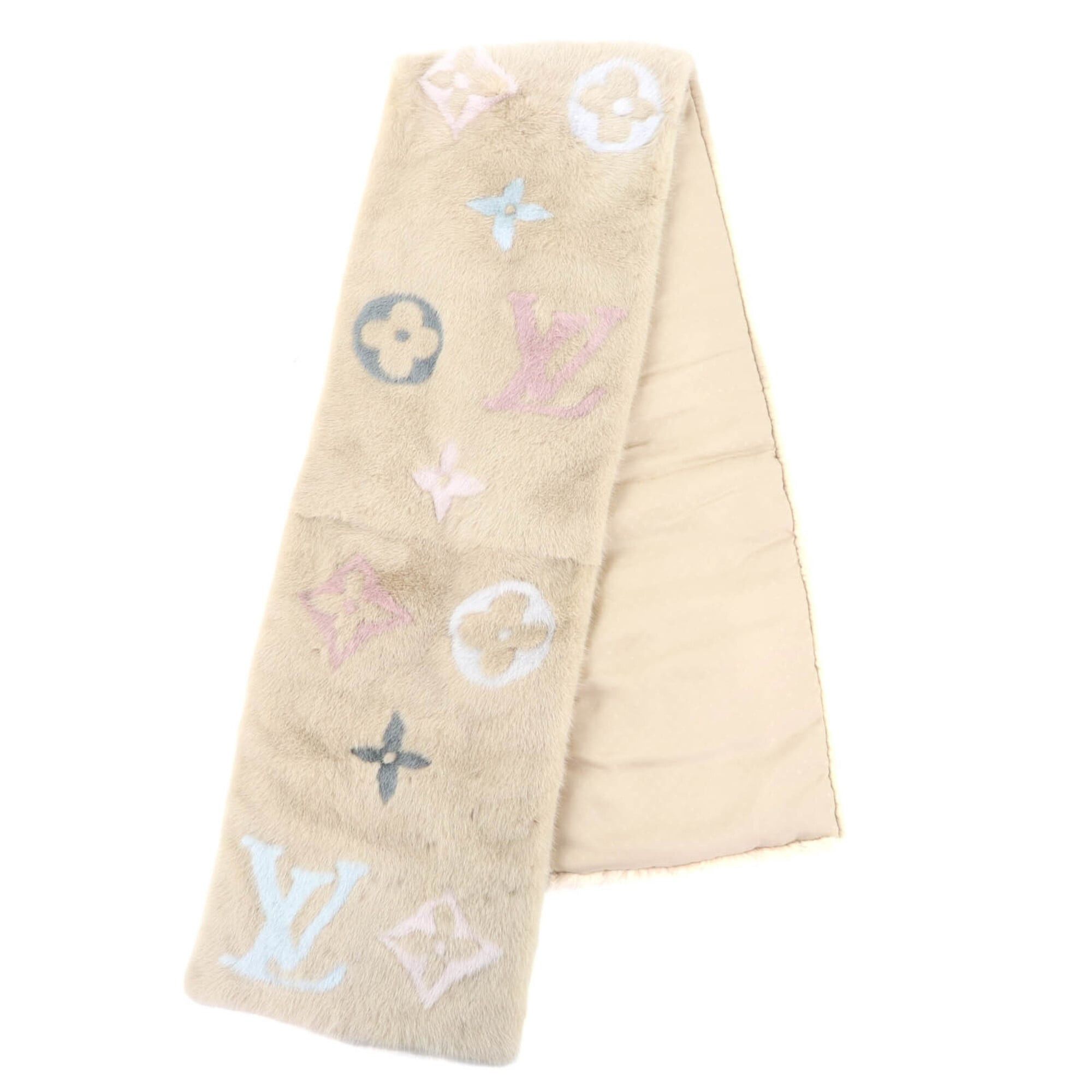Louis Vuitton LOUIS VUITTON M73020 Echarpe Minkgram Monogram Scarf, 100% Silk Lining, Beige Multi, Made in Italy, Women's Size ONE SIZE - 1 Thumbnail