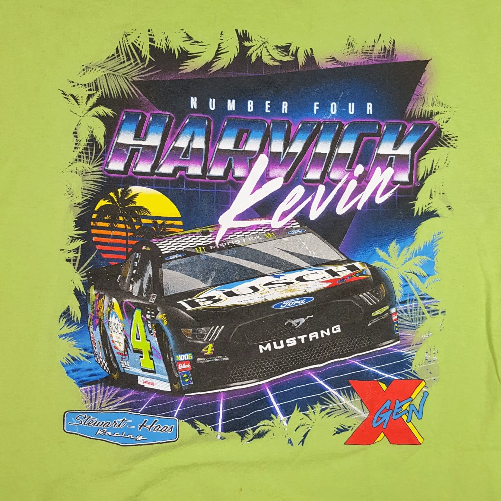 NASCAR VINTAGE Stewart-Haas Kevin Harvick #4 NASCAR Busch Racing Neon Green T-Shirt Adult XL Retro 90s Mens Size US XL / EU 56 / 4 - 2 Thumbnail