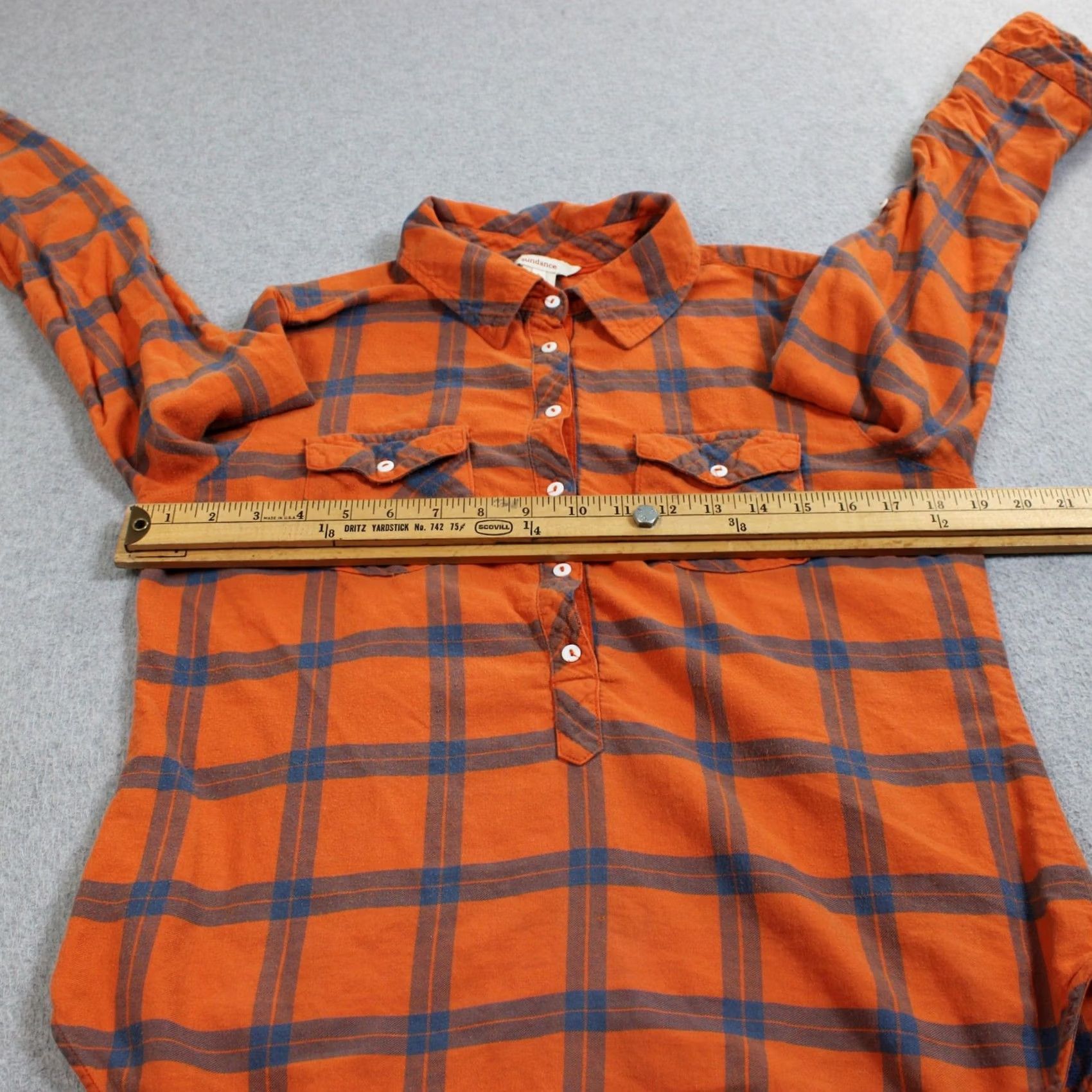 Vintage Sundance Women Large Orange Plaid Button Up Shirt Size L / US 10 / IT 46 - 5 Thumbnail