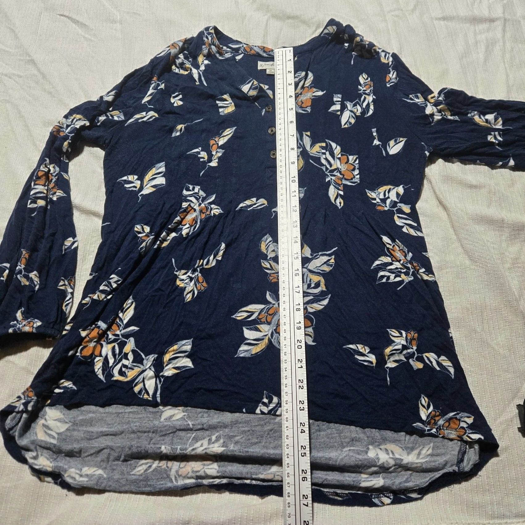 Vintage Wonerdfly Blue Floral Shirt Adult Women's M Medium Long Sleeve Scoop Neck Knit Blouse Tunic Flower Pattern Mens? Girls? Wait end: Women Size M / US 6-8 / IT 42-44 - 6 Thumbnail