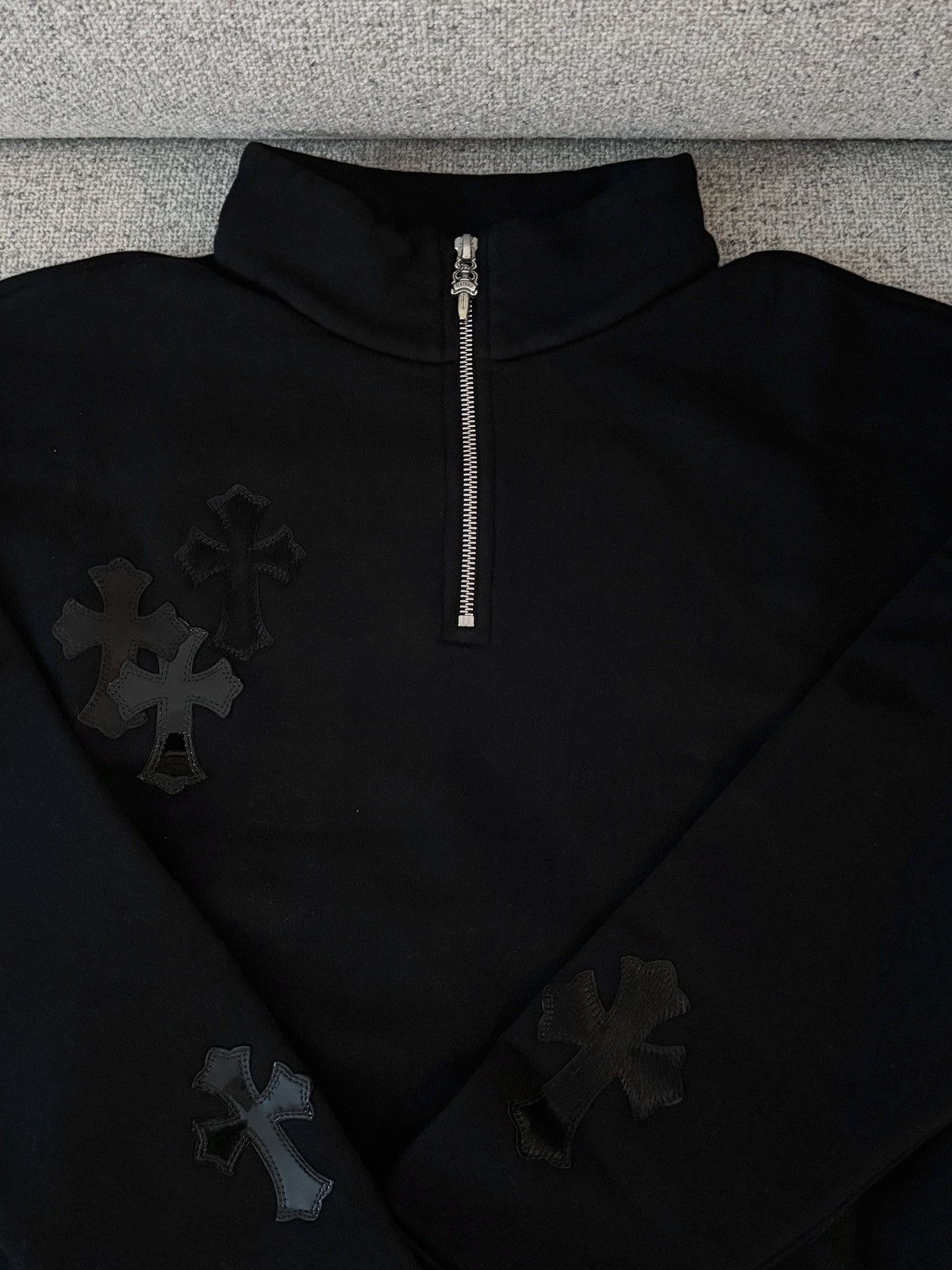Chrome Hearts Black Patent Leather Cross Half Zip Sweatshirt Size US S / EU 44-46 / 1 - 2 Thumbnail