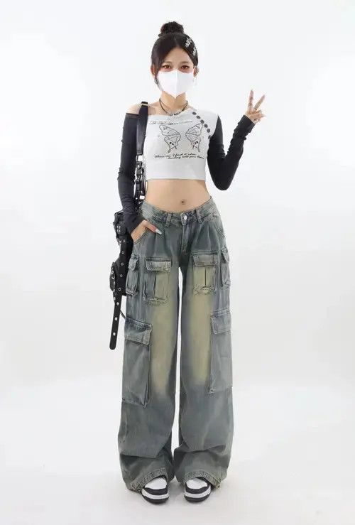 Other Retro Low Waist Cargo Jeans Size 32" / US 10 / IT 46 - 2 Thumbnail