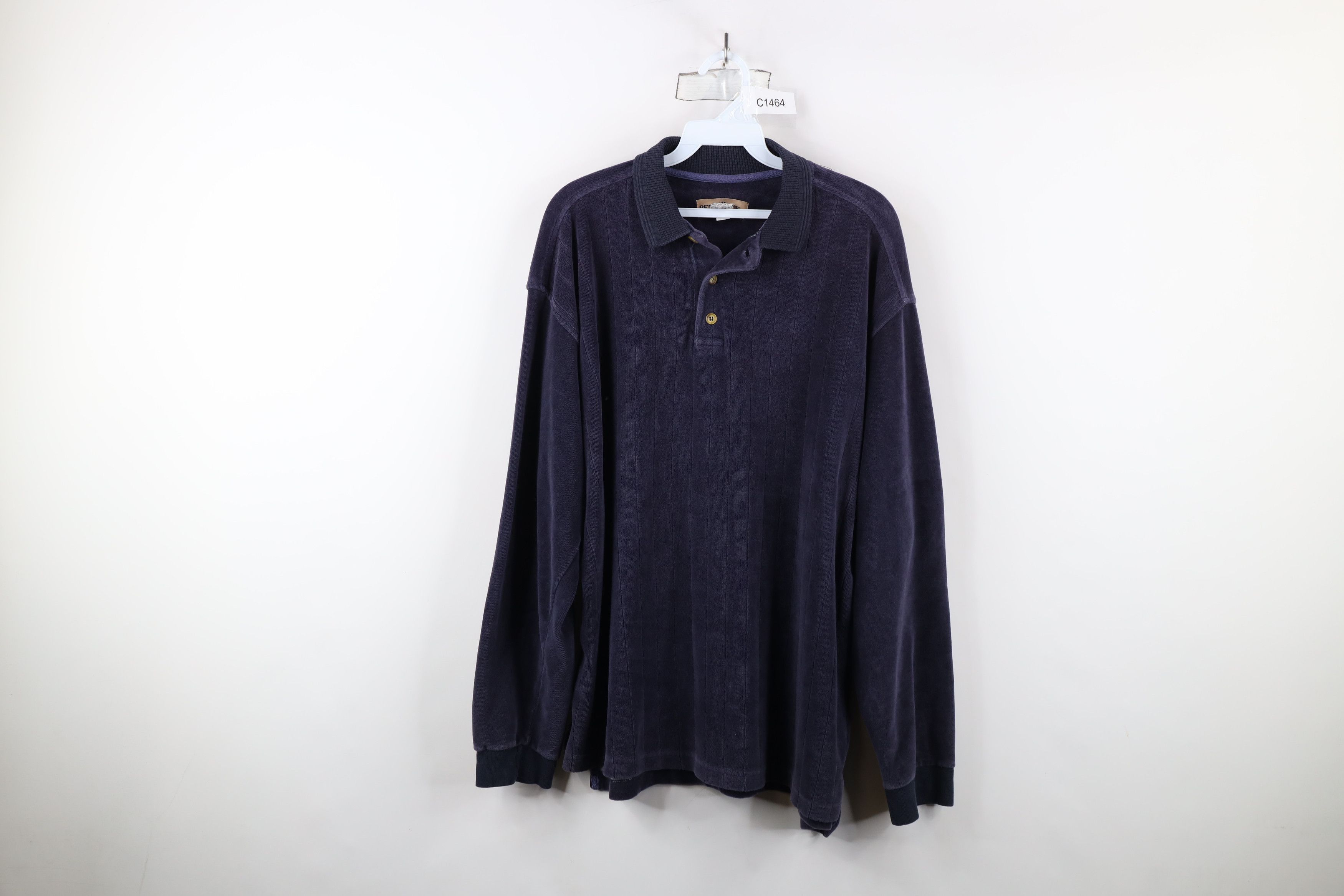 Vintage Vintage 90s Streetwear Fleece Velour Long Sleeve Polo Size US L / EU 52-54 / 3 - 1 Thumbnail