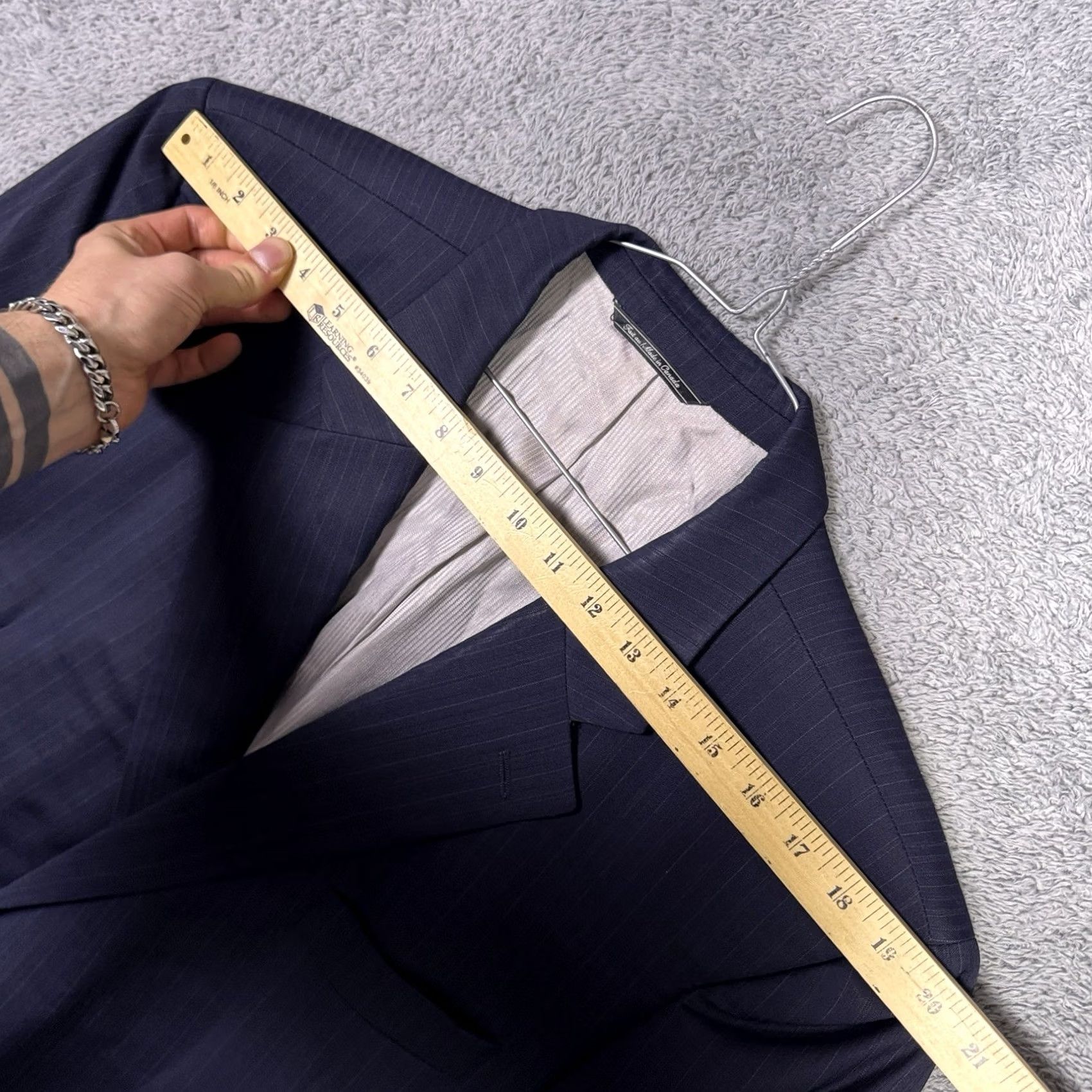 Jack Victor Jack Victor Blazer Mens 48L Wool Striped Single-Breasted 2-Button Notch Lapel Long Jacket City Classic USA Wedding 110s Size 48R - 7 Thumbnail