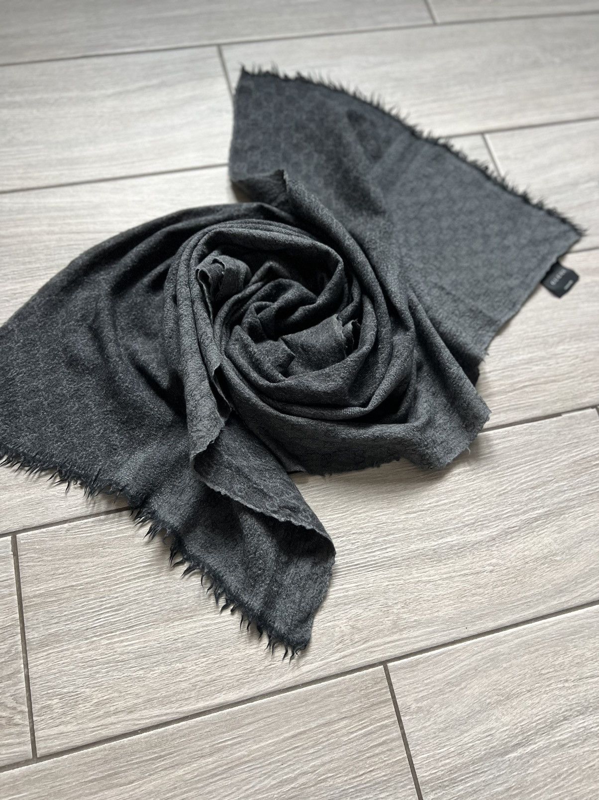 Gucci Gucci Scarf Monogram Wool Black Grey Logo Print Size ONE SIZE - 1 Thumbnail