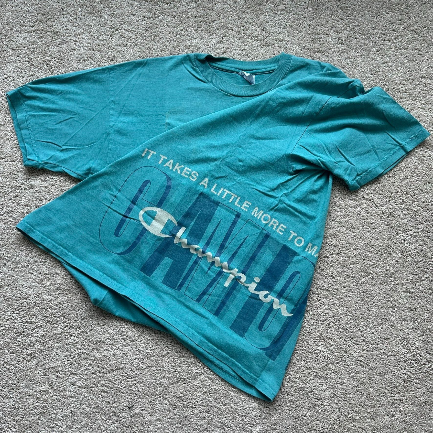 Champion Vintage 90s Champion Big Print T-Shirt Turquoise Blue Athlet Size US XL / EU 56 / 4 - 2 Thumbnail